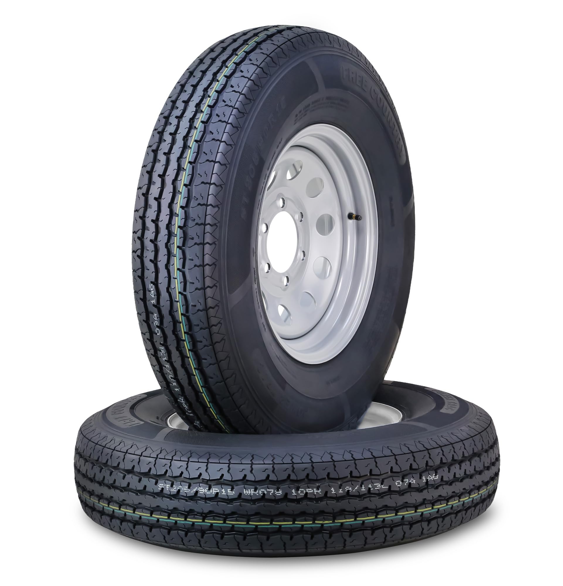 Free Country Trailer Tire Wheel Assembly St205/90R15 10-Ply E 118L 6 Lug On 5.5'' Pcd Silver Mod Rim,Set 2