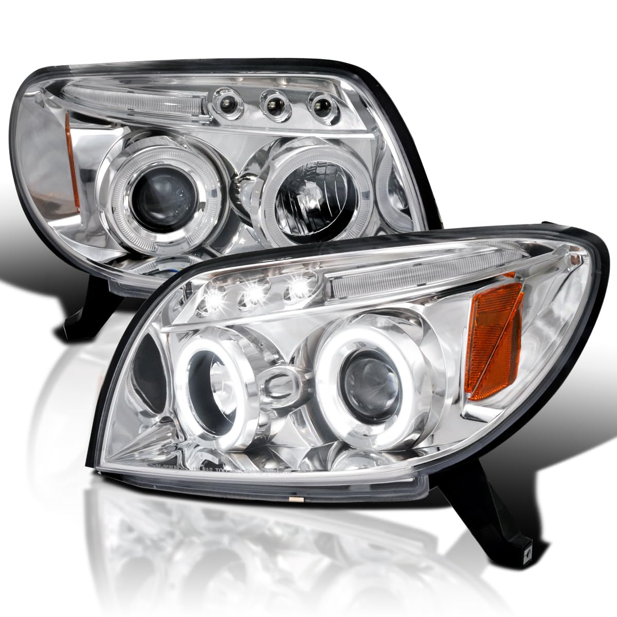 Spec-D Tuning Halo LED Chrome Housing Clear Lens Projector Headlights Compatible with 2003-2005 Toyota 4Runner Left + Right Pair