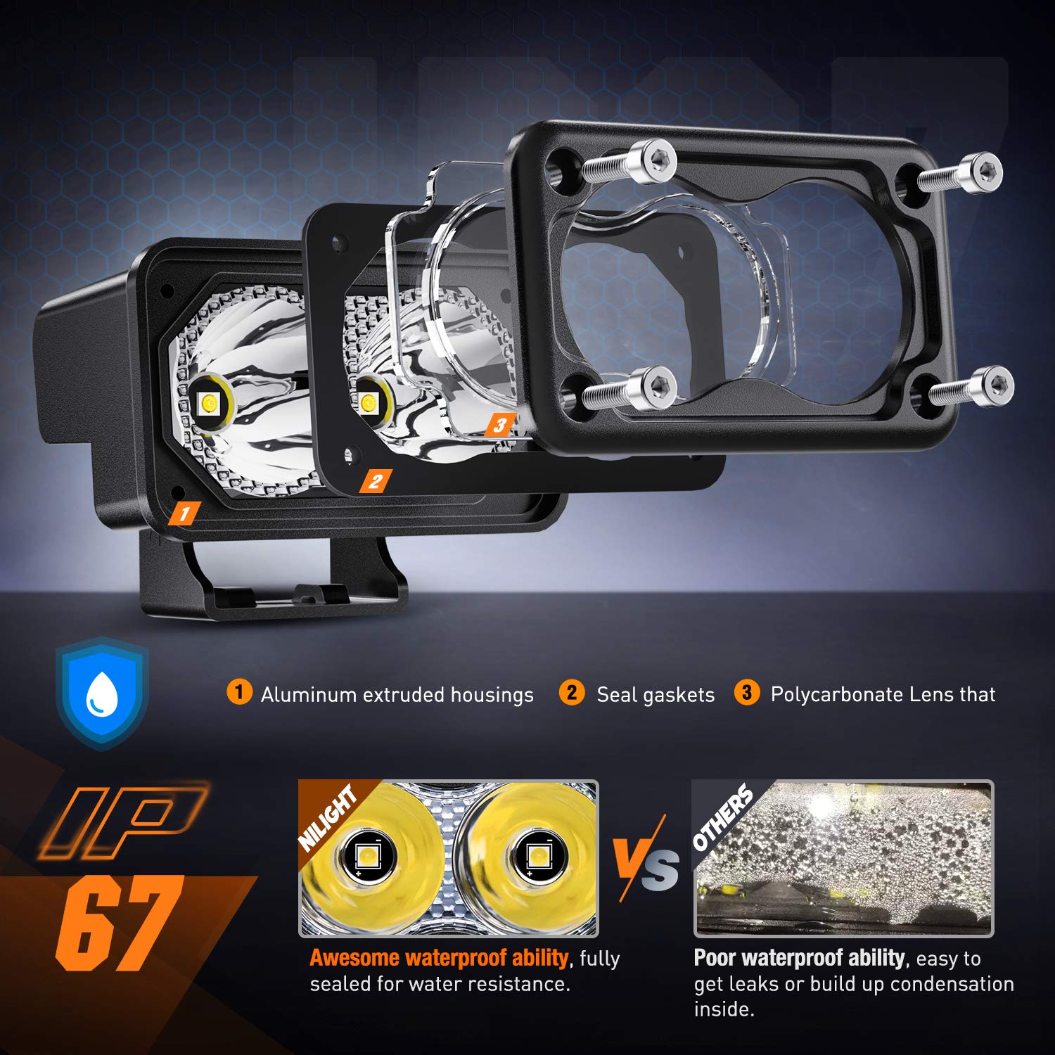 Nilight 2Pcs 3Inch Motorcycle Led Pods 1300Lm Built-In Emc Driving Light Super Spotlight Offroad Fog Auxiliary Lamp For Motorbik