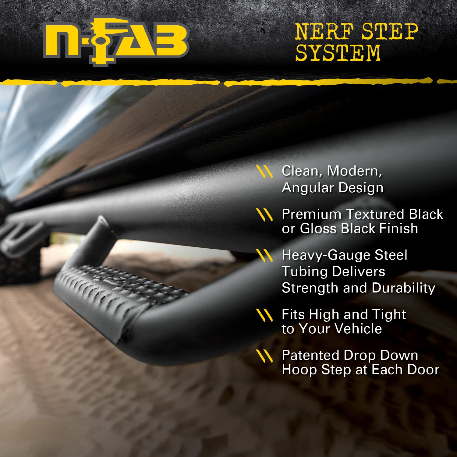 N-Fab Nerf Steps For Toyota Tundra | Wheel-To-Wheel, Heavy Duty Steel, Gloss Back | T0786Cc | Fits 2007-2021 Toyota Tundra Crewm