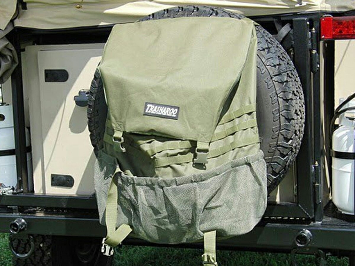 Trasharoo Spare Tire Trash Bag - Canvas, Model 13, Green Color, Durable and Versatile Outdoor Accessory