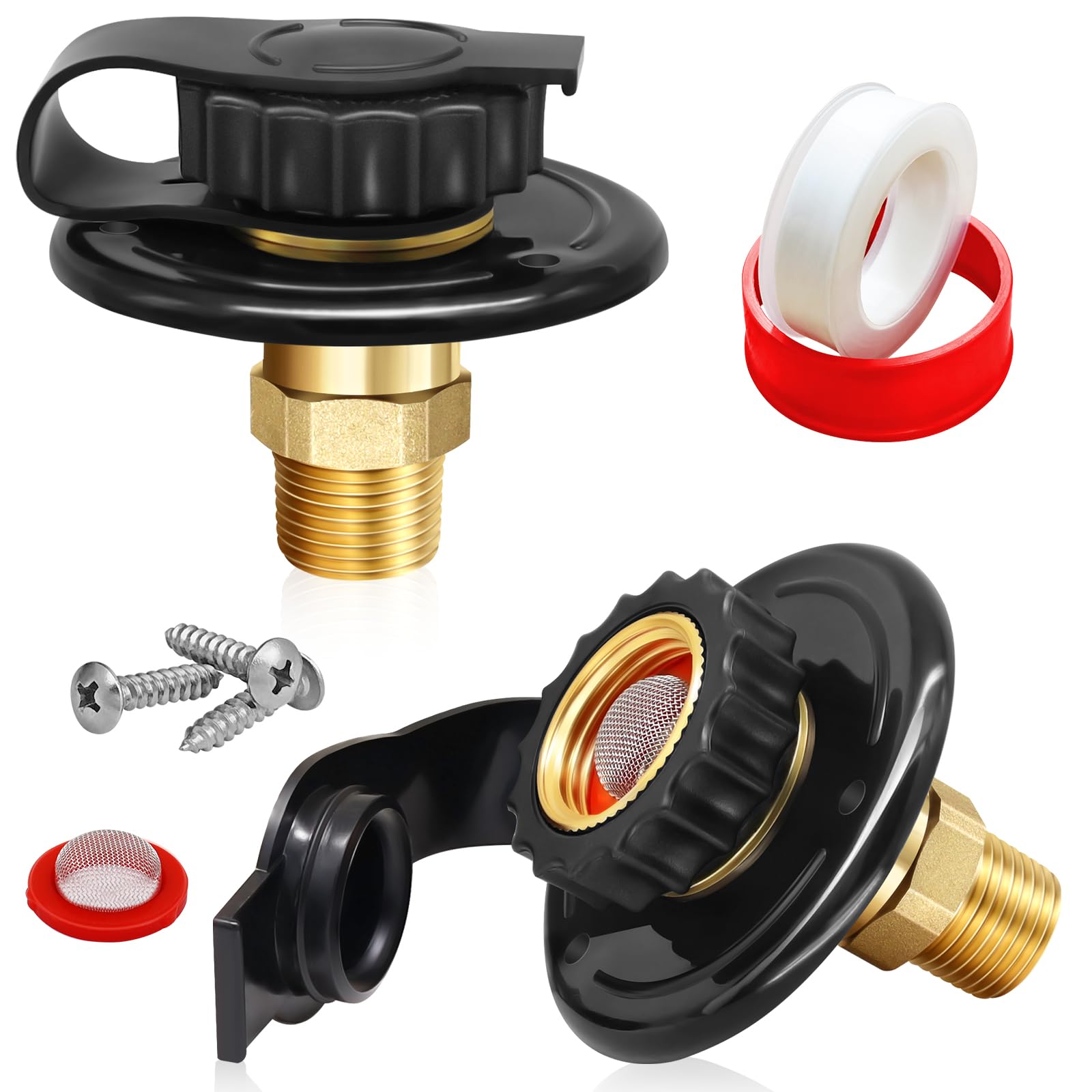 2Pcs Rv Water Inlet Replacement, Rv City Water Inlet With Check Valve, 3/4 Nh Female To 1/2 Npt Male Lead-Free Brass Rv Fresh Wa