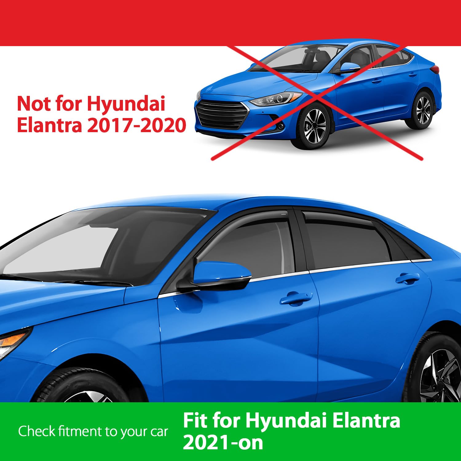 Goodyear Window Deflectors for Hyundai Elantra 2021-2025, Shatterproof Rain Guards, Polycarbonate, 4 pcs - Model GY003475