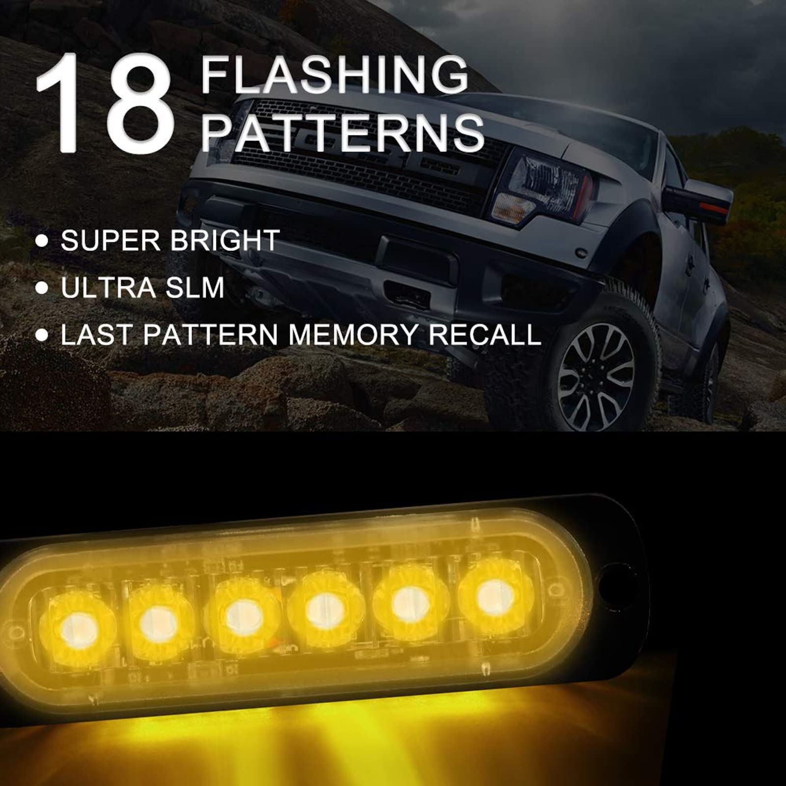 8-Pack 6 Led Amber Strobe Lights Vehicles Trucks Emergency Strobe Lights Kit 12V -24V Warning Hazard Flash Strobe Lights Bar Gri