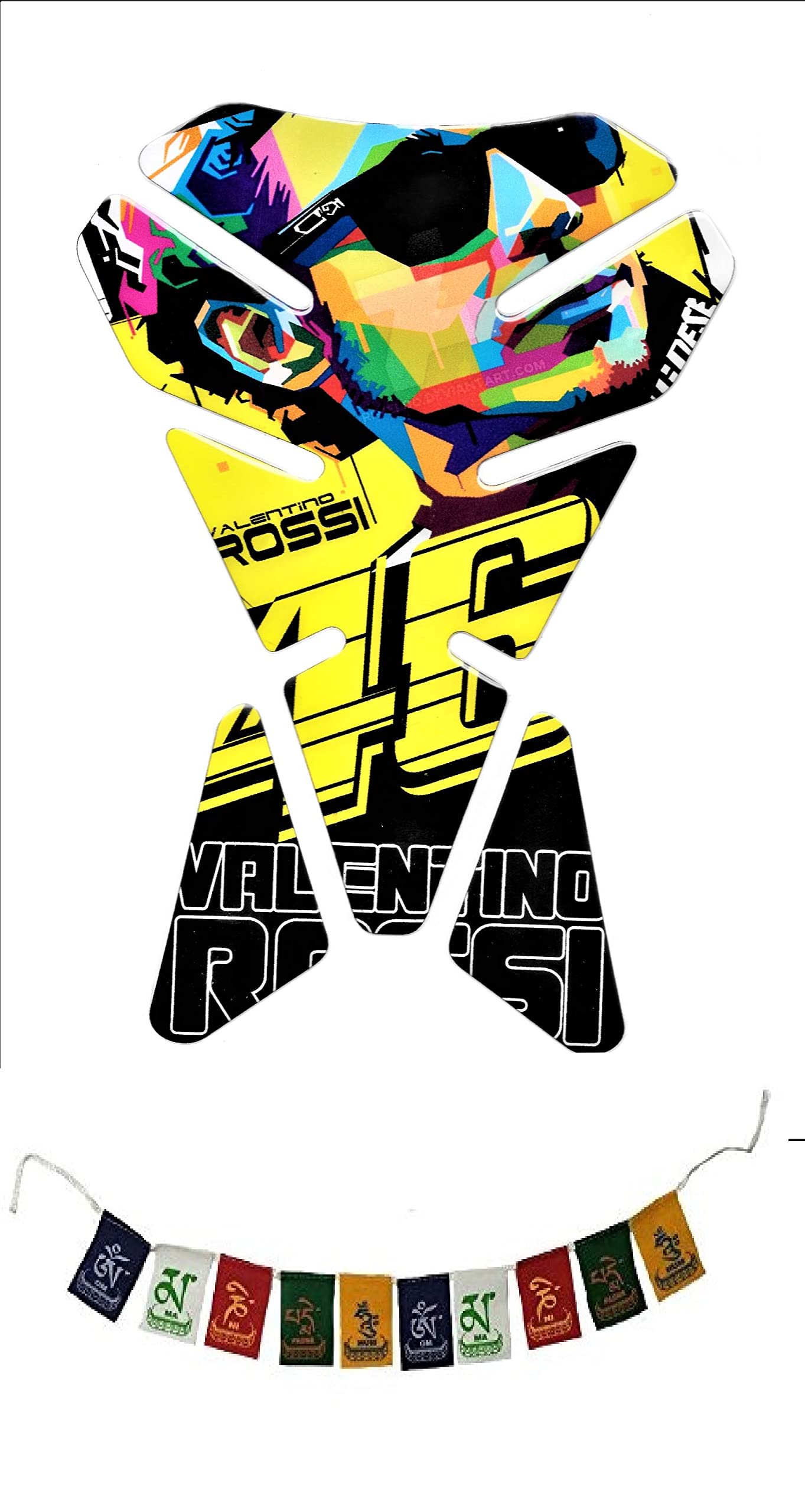 Acube Mart Rossi 46 Tank Pad Sticker Universal For All Bike (Yellow Multi) + Ladakh Flag
