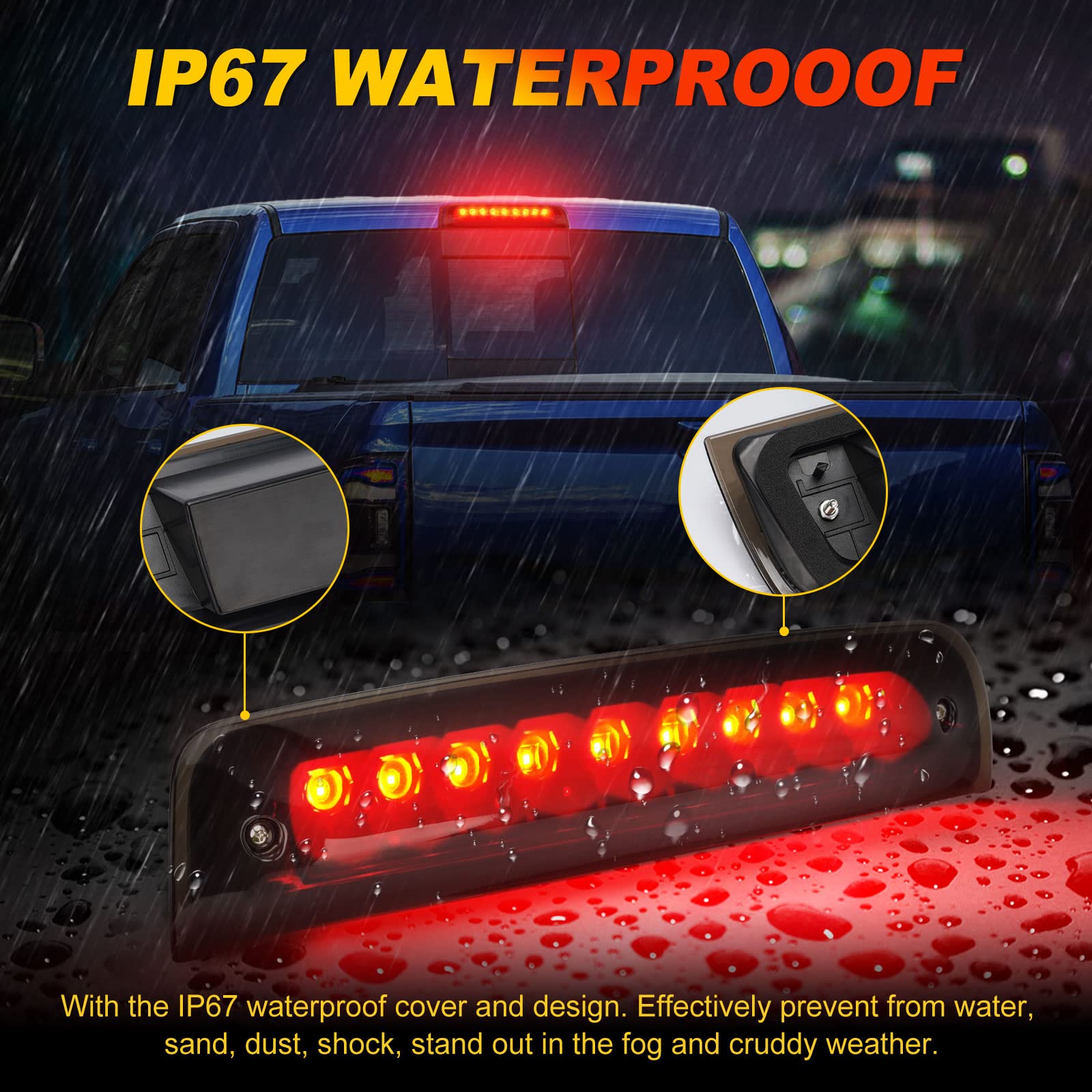 Bordan For Dodge Ram Third Brake Light Stop Lamp Compatible For 2009-2017 Dodge Ram 1500 2010-2017 Dodge Ram 2500 3500 White & R