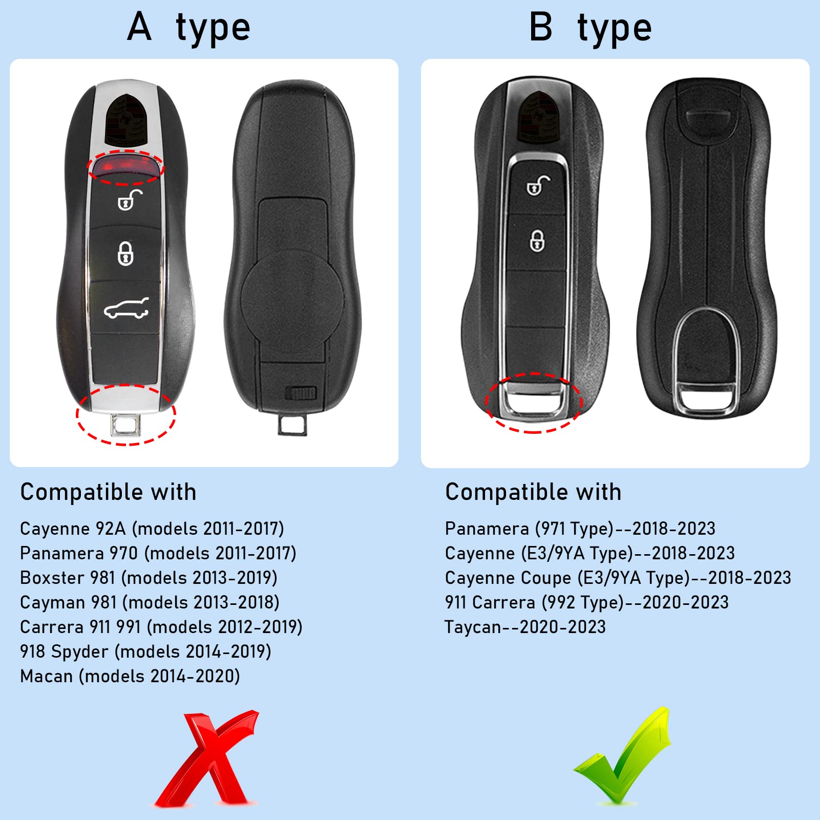 Jaronx Compatible With Porsche Key Fob Cover, Compatible With Porsche Cayenne Panamera Key Fob Cover 2018-2024, Compatible With Porsche Carrera Taycan Key Accessories 2020-2024 (Crystal Blue-New)