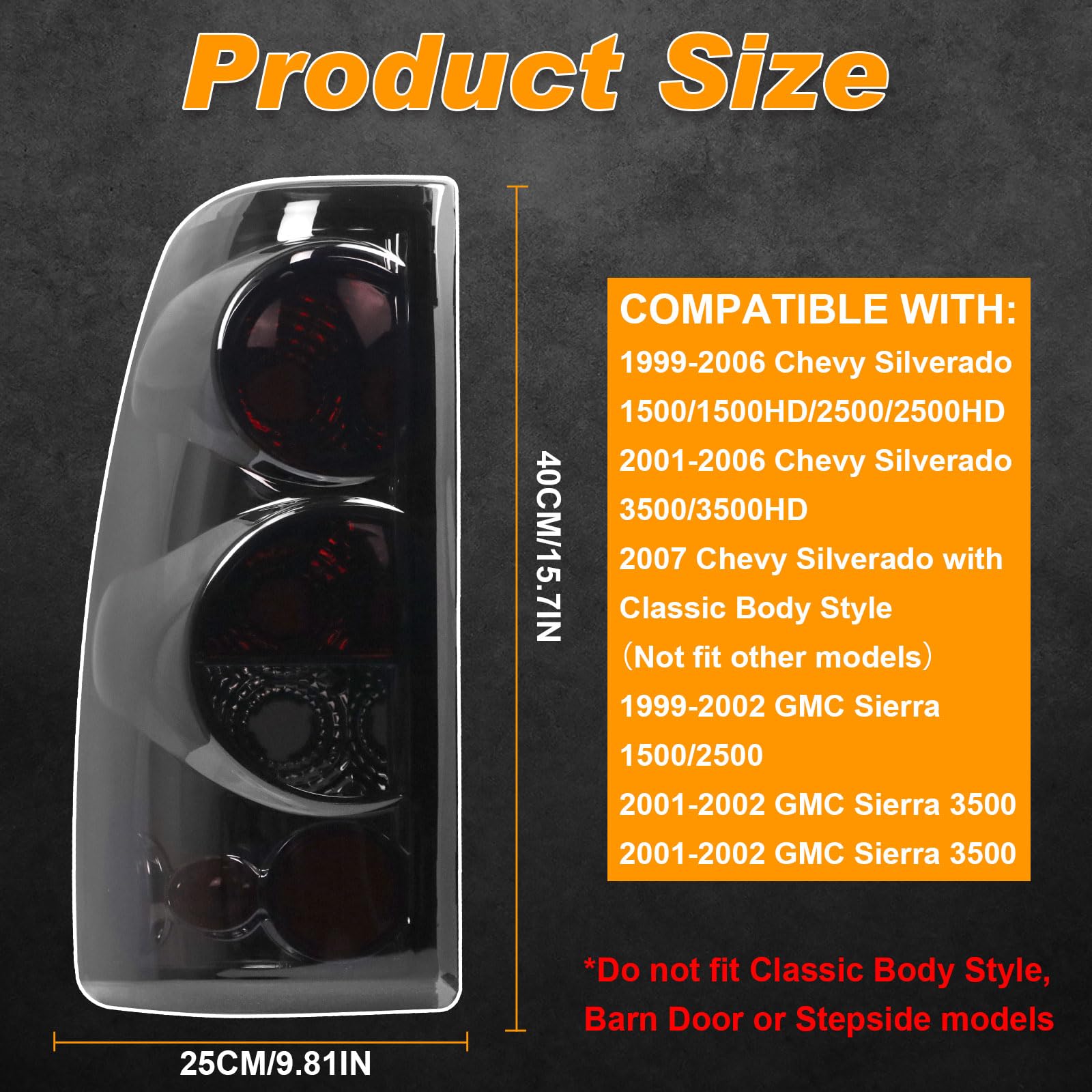 Nakuuly Tail Light for 1999-2006 Chevy Silverado & 2007 Classic, GMC Sierra 1500-3500, Black/Smoke, Driver & Passenger Side