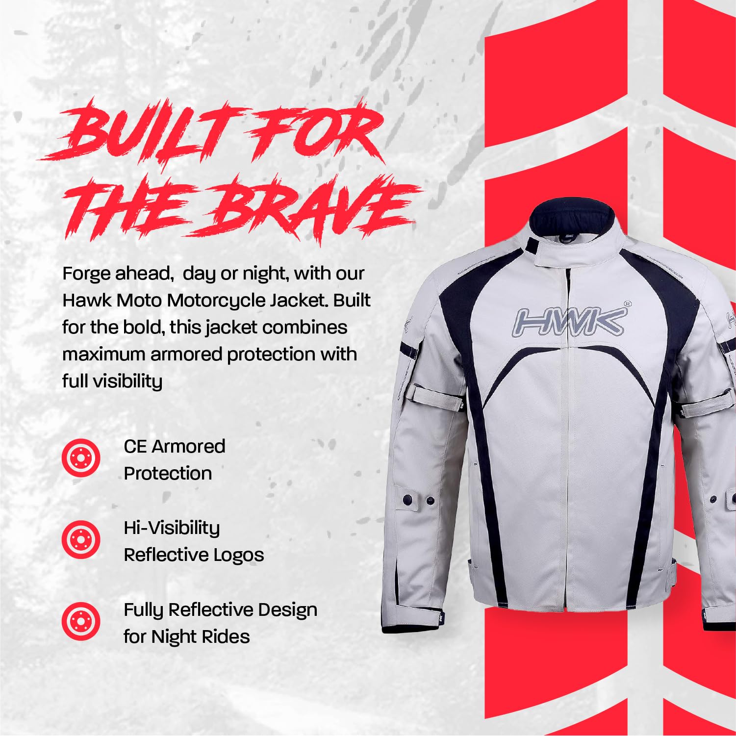 HWK Motorcycle Rain Jacket for Men & Women, Silver, 2XL, Waterproof, CE Armor, Adjustable Riding Gear, Model R-1