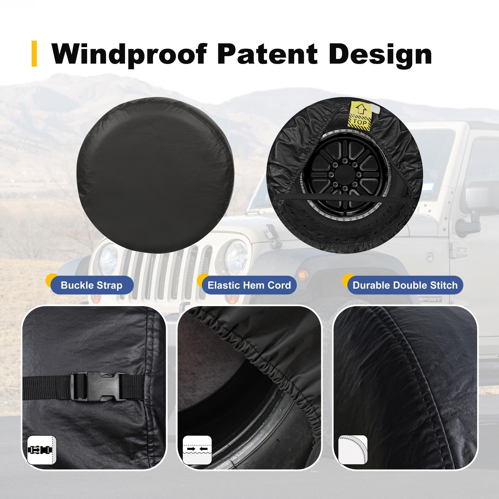 Explore Land 28-29.75 Inch Spare Tire Cover Fit Trailer, Rv, Suv, Truck, Tough Tire Wheel Soft Cover, Black Fits Entire Wheel Size
