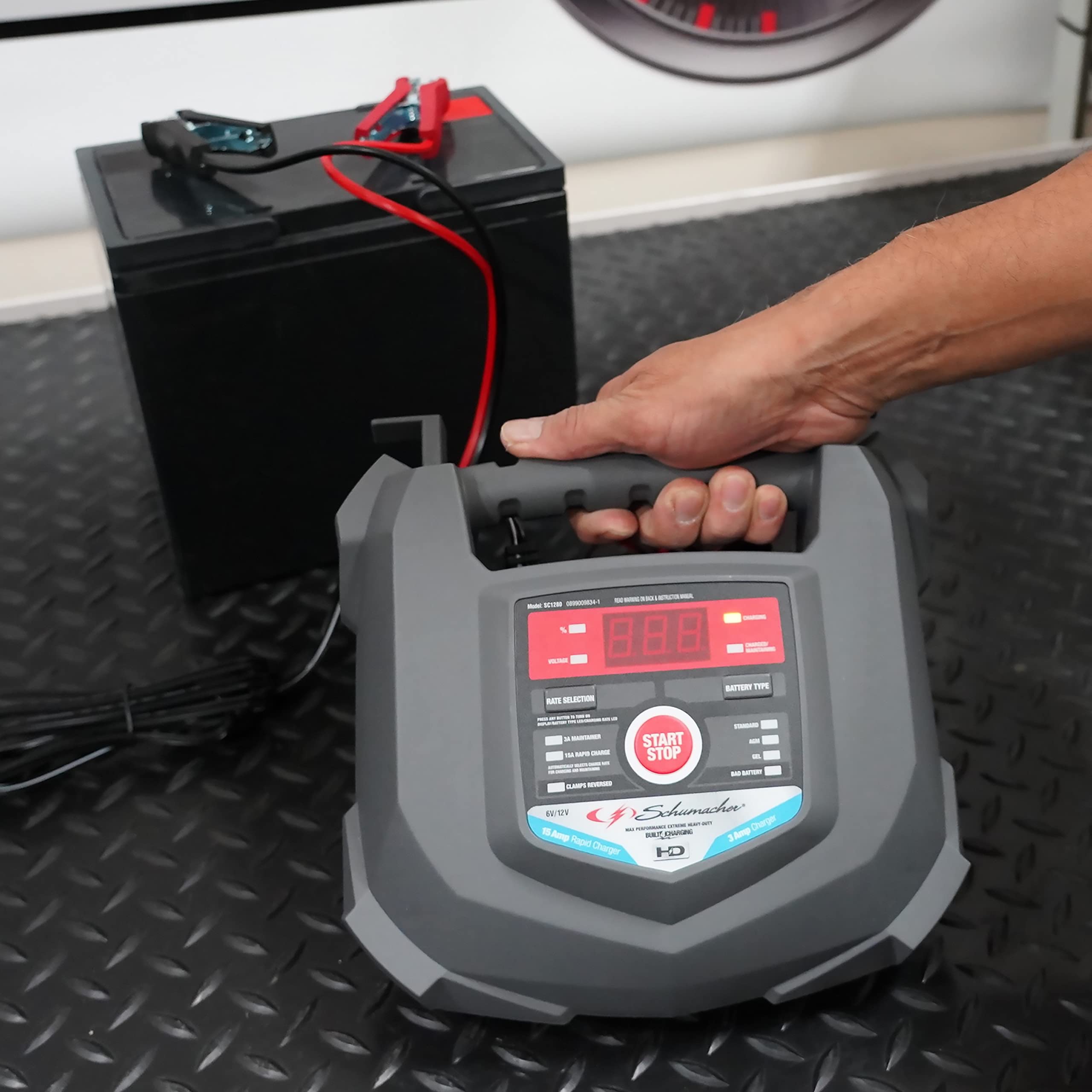 Schumacher Electric SC1280 4-in-1 Car Battery Charger & Maintainer, 15A for 6V/12V, Black