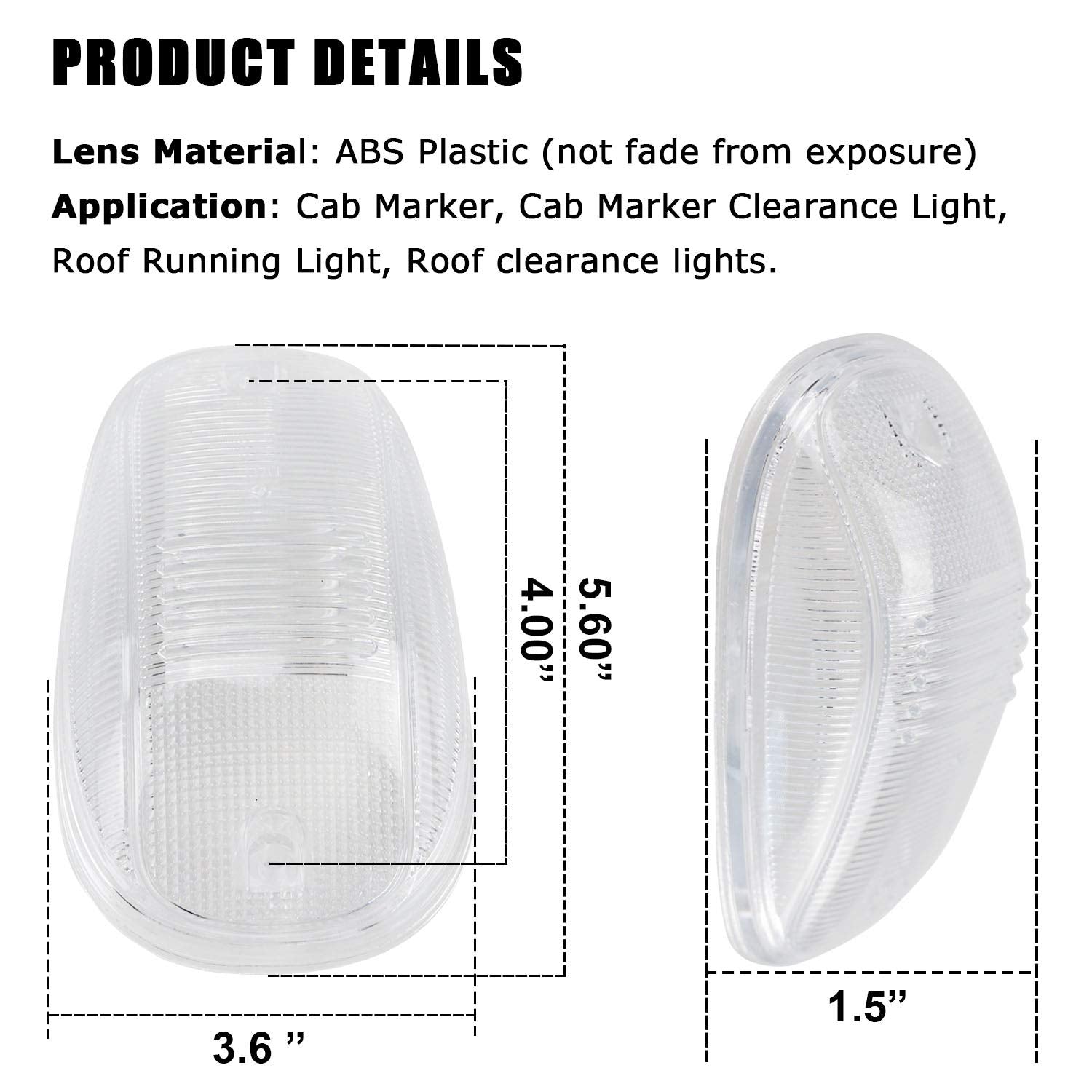 Tresound Cab Roof Marker Lights Cover for 2003-2016 Dodge Ram 1500/2500/3500 - Clear Lens