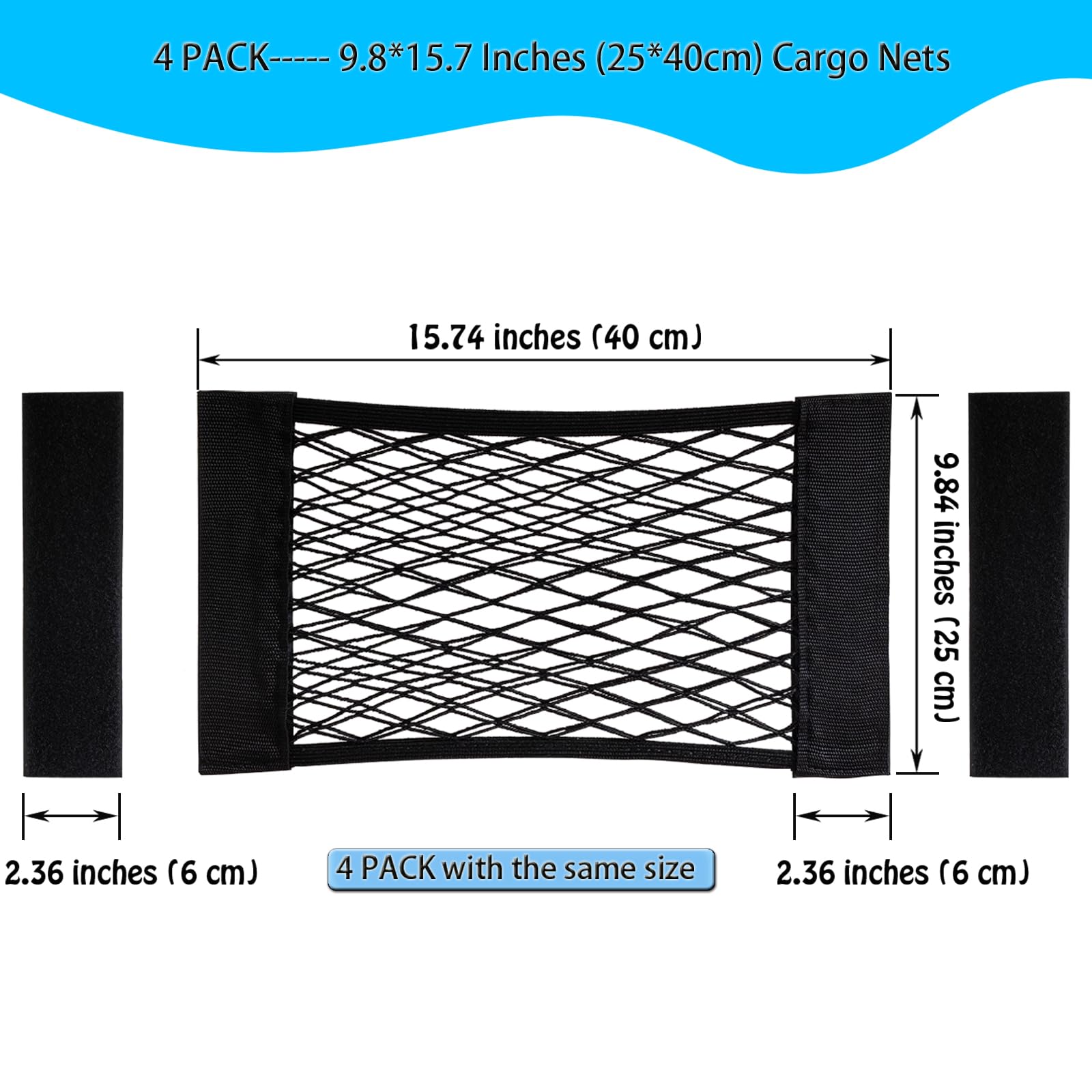 Xiwumoer 4Pack Automotive Cargo Net Car Storage Net Wall Sticker Organizer Pouch Bag Elastic Mesh Net With Tape Stickers For Tru