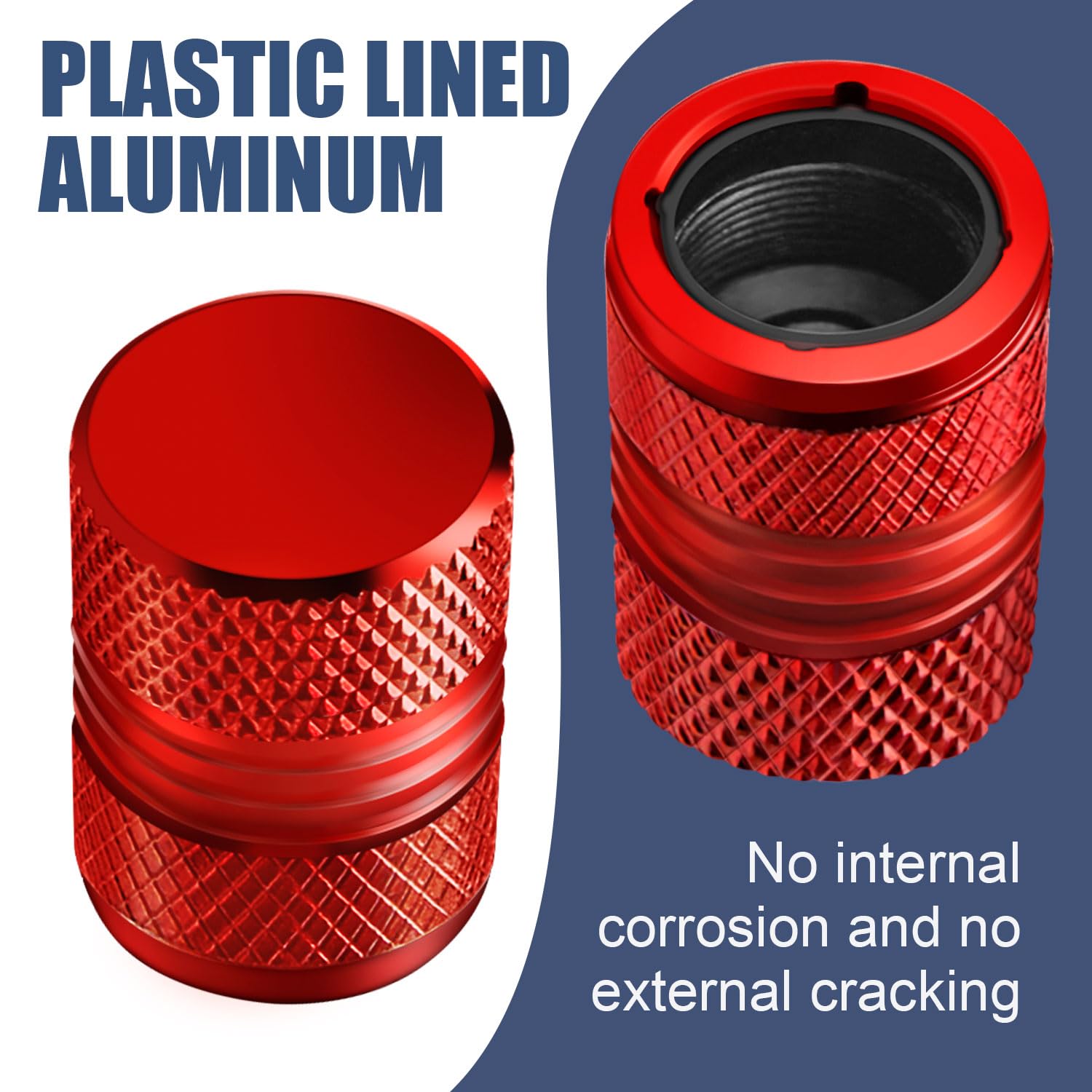 Tire Valve Stem Caps - 4 Pack Anti-Corrosion Premium Anodized Alloy Tyre Air Valve Caps N2 Nitrogen For Car Suv Bike Red