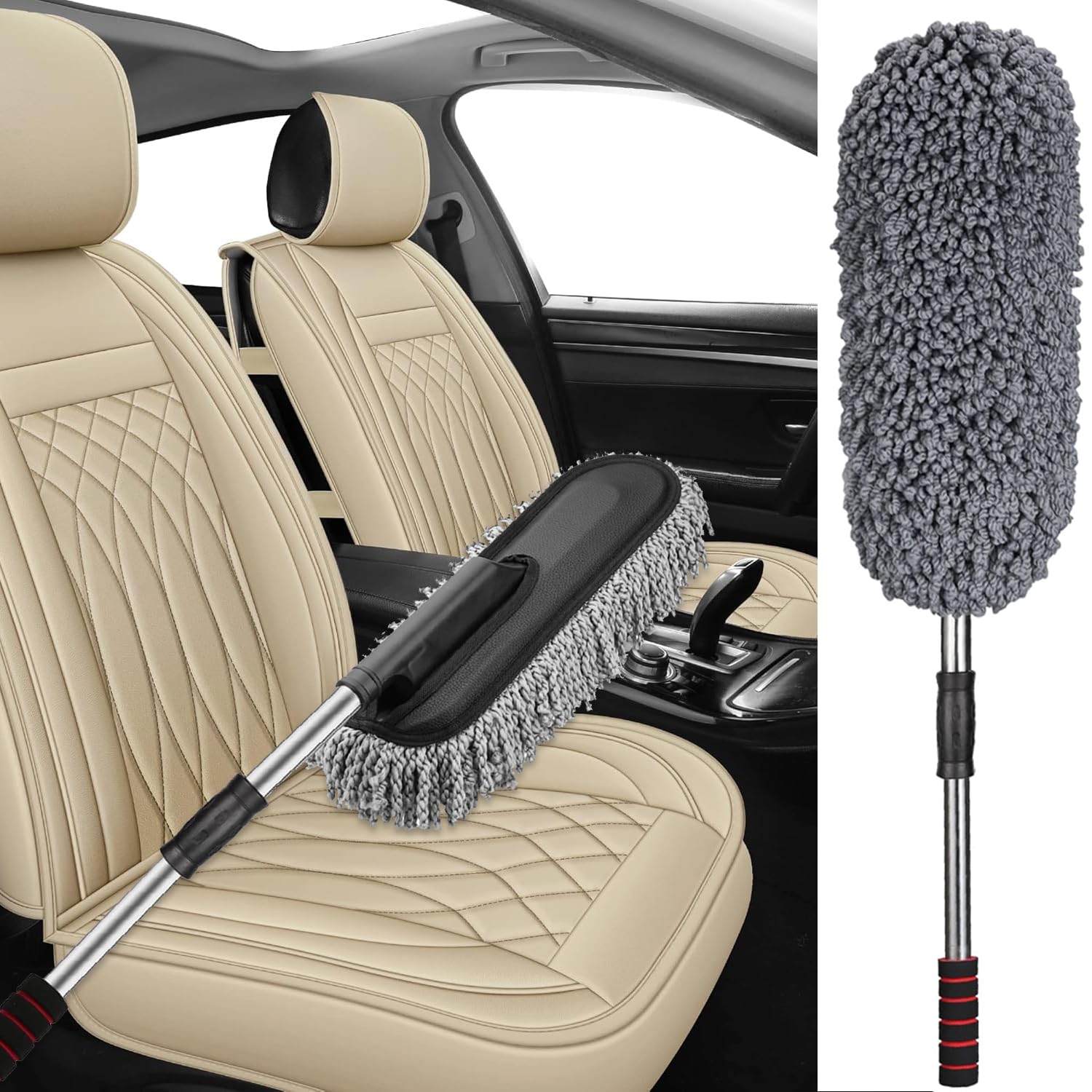 Pivalo Soft Microfiber Car Duster Brush Scratch Free Interior Exterior Multipurpose LintFree Cleaning & Detailing Tool With Ext