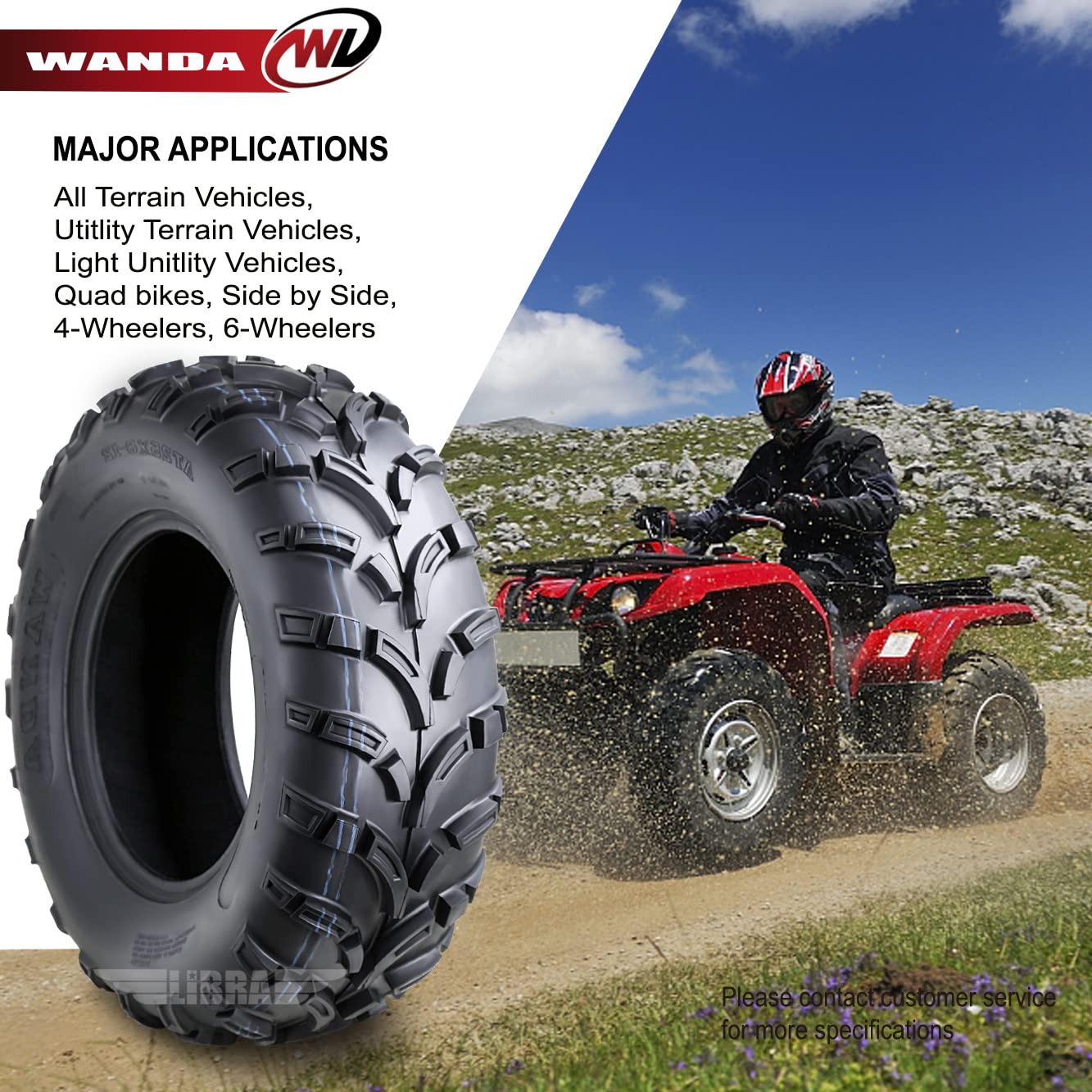 Wanda Set Of 4 Atv Tires 25X8-12 25X8X12 Front & 26X10-12 26X10X12 Rear 6Pr P373