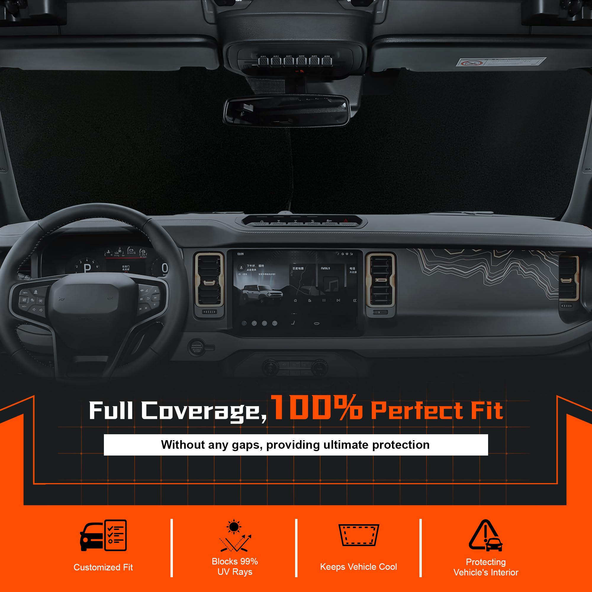 Toluoma Custom Fit Windshield Sun Shade For Honda Odyssey 2011-2017 - Full Coverage, 210T Reflective Fabric, Double-Layer Design