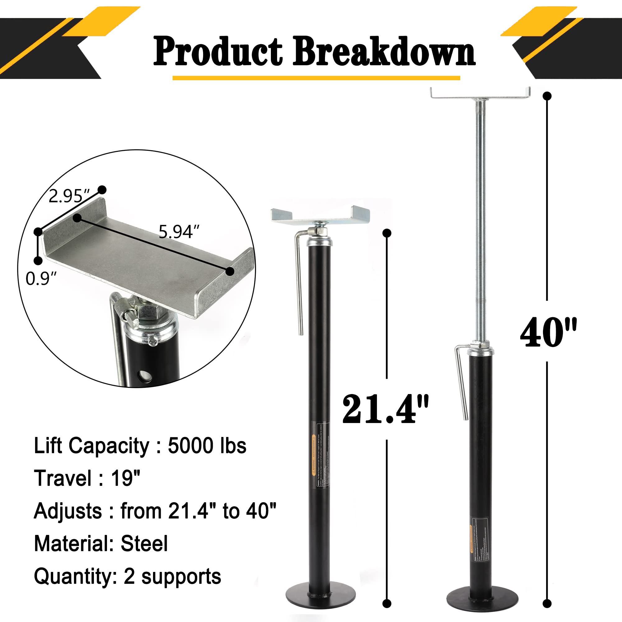 LUSHIH RV Slide Out Support Trailer Stabilizer Jacks, RV Camper Accessories for Travel Trailers - 21.4'' to 40'' - 5000 Lbs Each