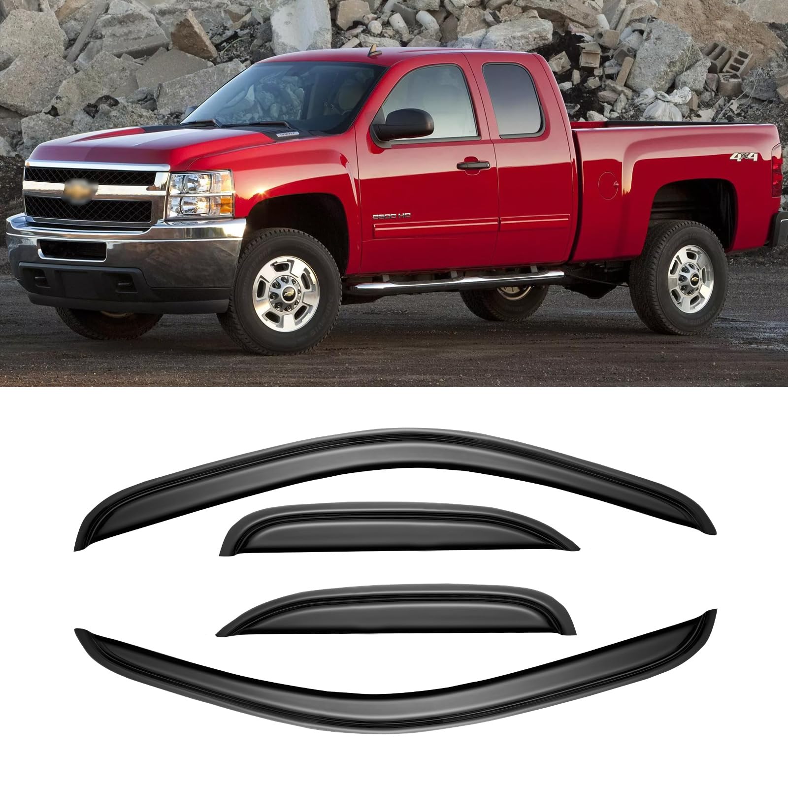 Cmvt Auto Window Visors For 2007-2013 Chevy Silverado & Gmc Sierra 1500 Extended Cab, Rain Guards Vent Shade Deflector Dark Smok