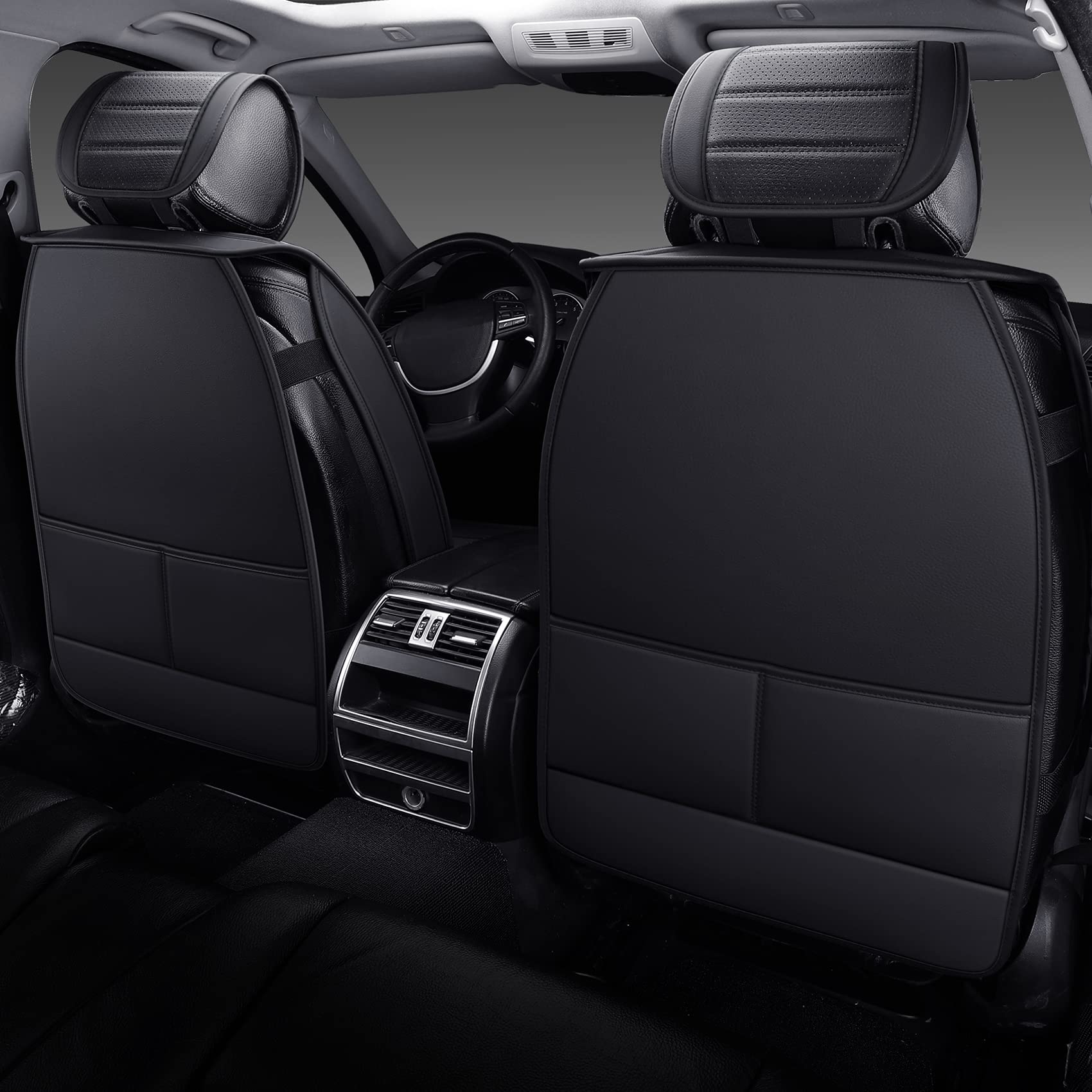 Omoka Auto Car Seat Covers With Waterproof Leather,Vehicle Cushion Cover For Cars Suv Sedan Pick-Up Truck Universal Fit Set For Most Cars (Black, 5 Sets Full Seat)