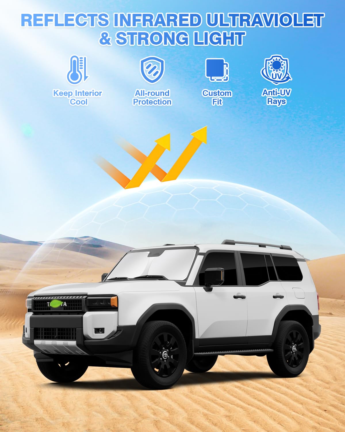 Canvcle Windshield Sun Shade for 2024-2026 Toyota Land Cruiser Prado, Black, 8PCS, Polyester Privacy Protection