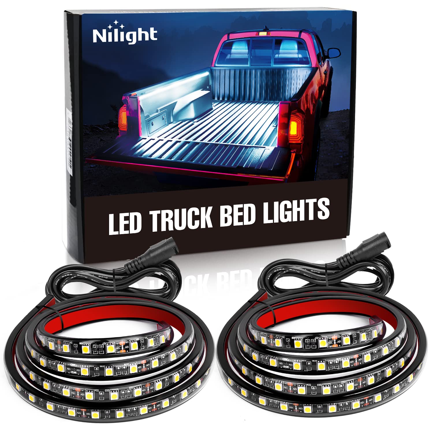 Nilight - Tr-05 2Pcs 60 Inch 180 Leds Bed Strip Kit With Waterproof On/Off Switch Blade Fuse 2-Way Splitter Extension Cable For