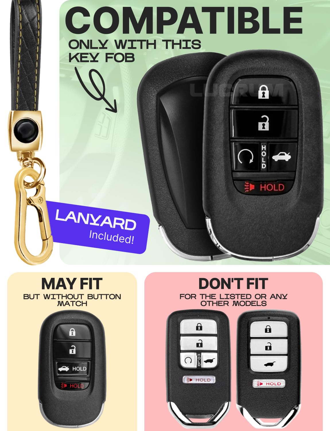 For 2025 Honda Pilot Key Fob Cover And Leather Keychain - For Honda Accord, Civic, Cr-V, Hr-V - 2022-2025 Full Cover Key Case -