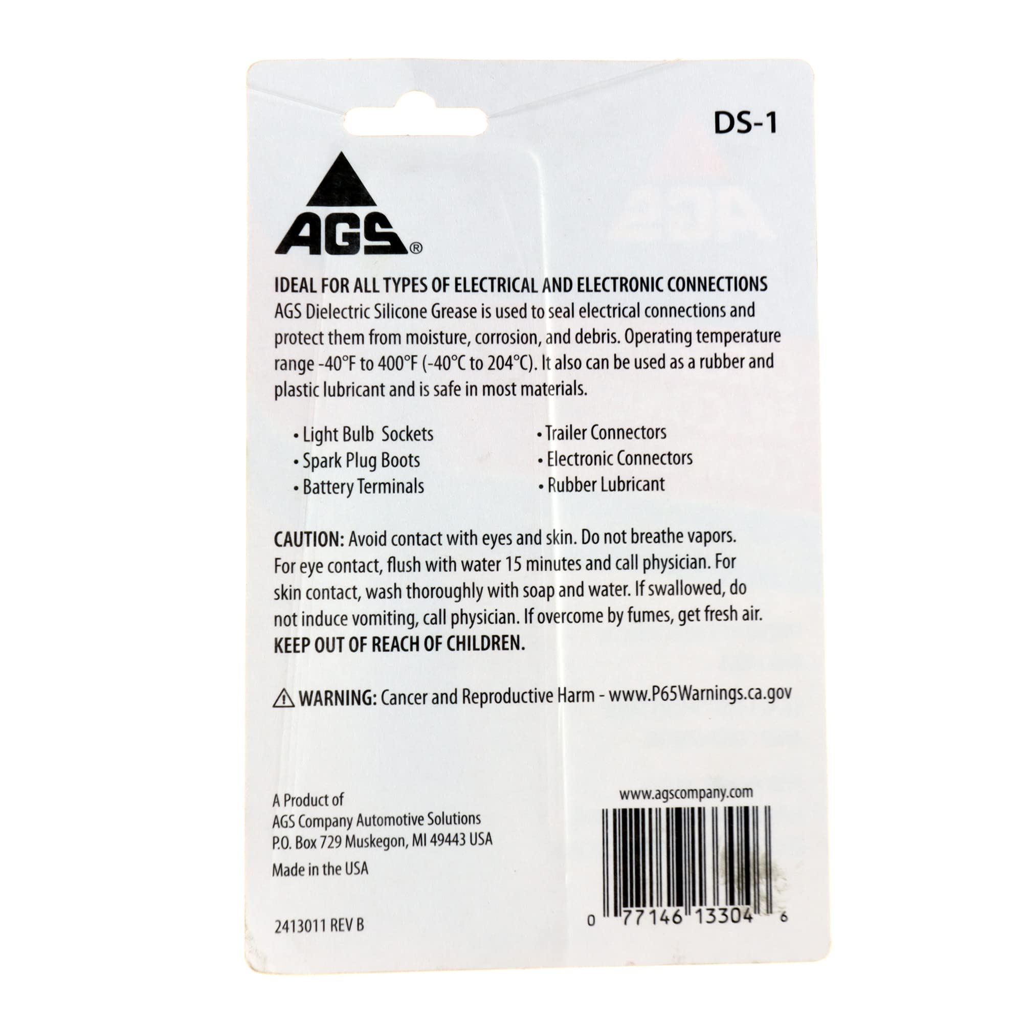 Ags Company Automotive Solutions Dielectric Silicone Grease, 1.25 Oz, Seal And Protect Electrical Connections, Safe On Rubber And Plastic, Light Bulb Sockets, Spark Plug Boots And Battery Terminals
