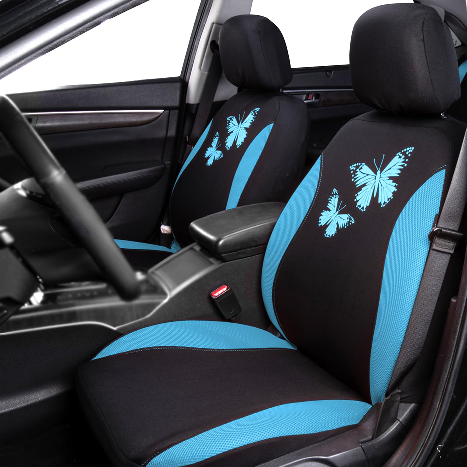 Flying Banner Butterfly Car Seat Covers Ful Set Fashion Universal Lady Woman Female Rear Bench Split Colorized (Full Set, Mint Blue)