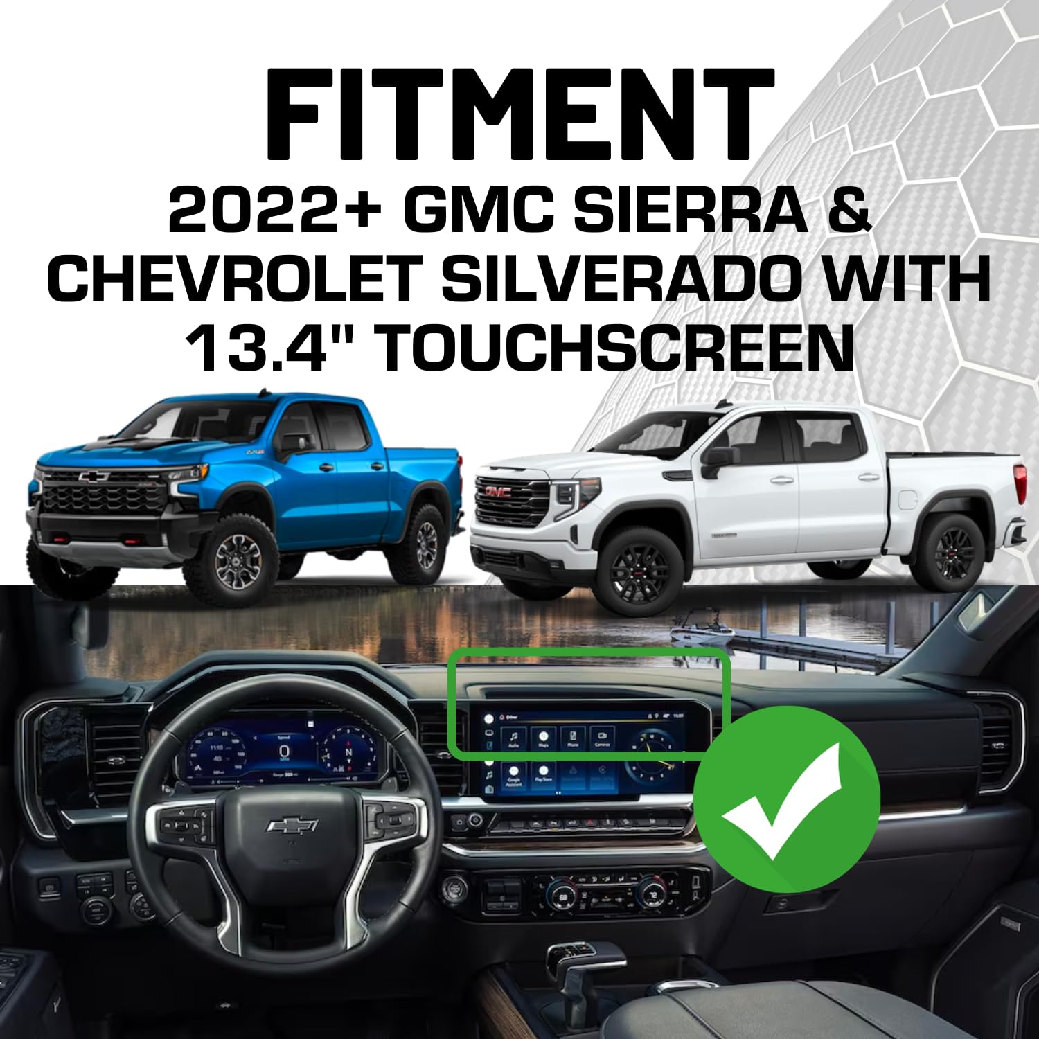 Bulletpoint Metal Dash Mount Phone Holder for 2022+ Chevrolet Silverado & GMC Sierra - Black, Model BMS-GM134RubiGridUni
