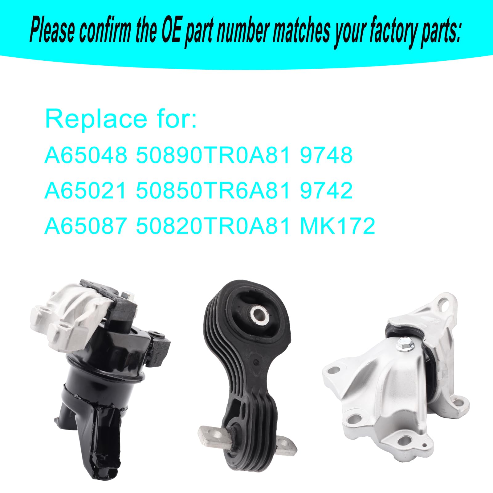 Sherxibo Engine Motor & Trans Mount Set for 2012-2015 Honda Civic 1.8L Coupe/Sedan, Compatible with A65048 A65021 A65087