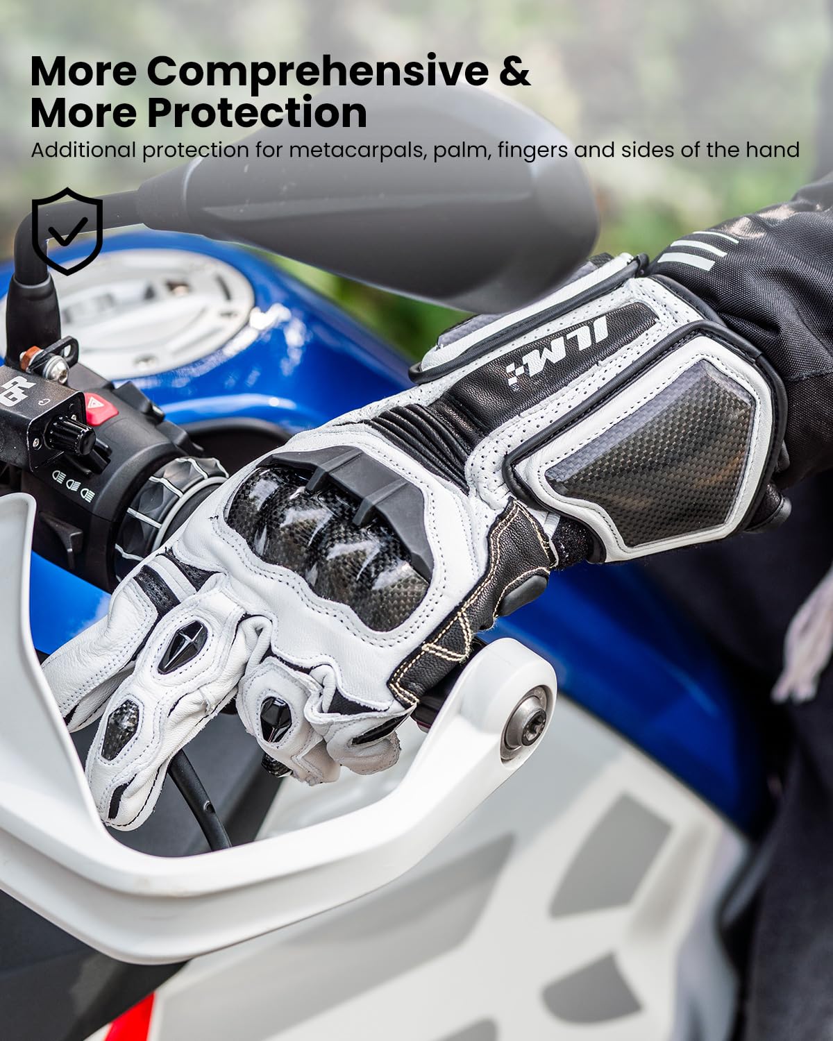 Ilm Air Flow Leather Motorcycle Gloves For Men And Women Model-Grc01L (L, White-Long)