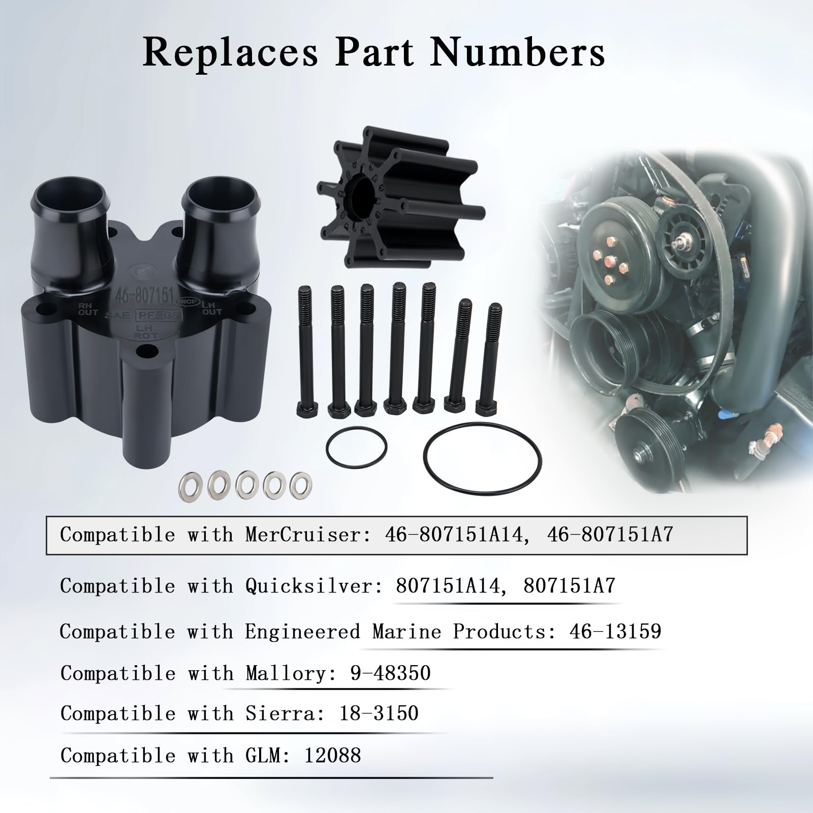 46-807151A14 Water Pump Housing & Impeller Repair Kit Replaces For Mercruiser Bravo 46-807151A14,By Liyyoo