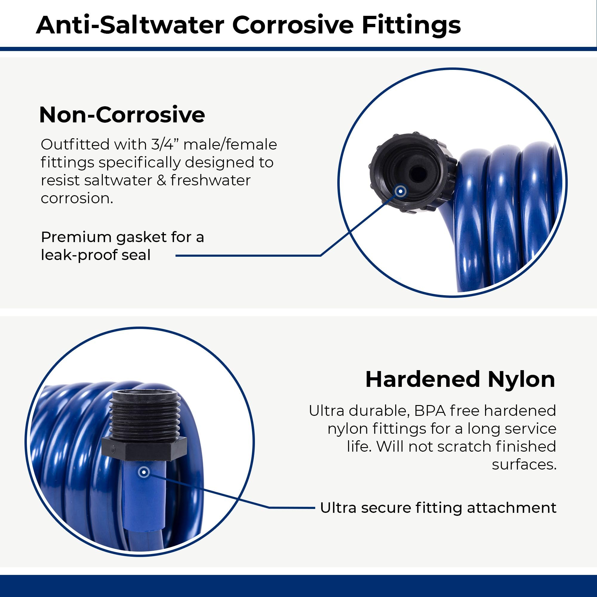 Plastair Marine Salt Water Resistant Premium Polyurethane Springhose | Coiled Drinking Water Safe Hose With 7-Pattern Spray Nozz