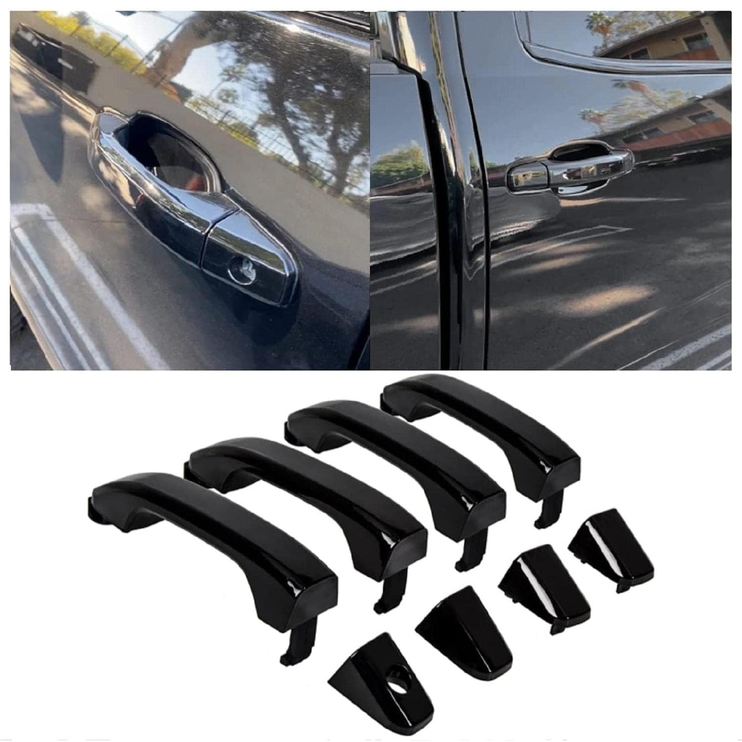 ECOTRIC 4Pcs Exterior Door Handles Replacement Compatible with 2014-2019 Chevy Silverado GMC Sierra Replacement for 22923605 232