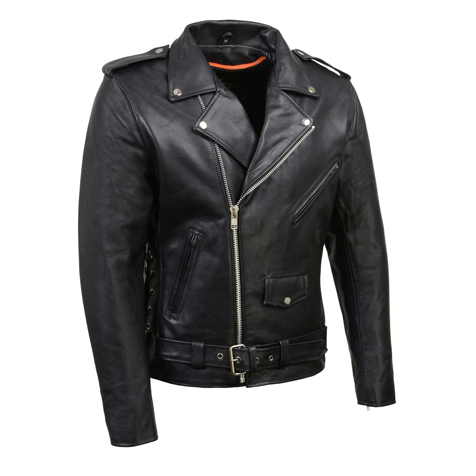 Milwaukee Leather Sh1011 Black Classic Brando Motorcycle Jacket For Men Made Of Cowhide Leather W/Side Lacing - Medium