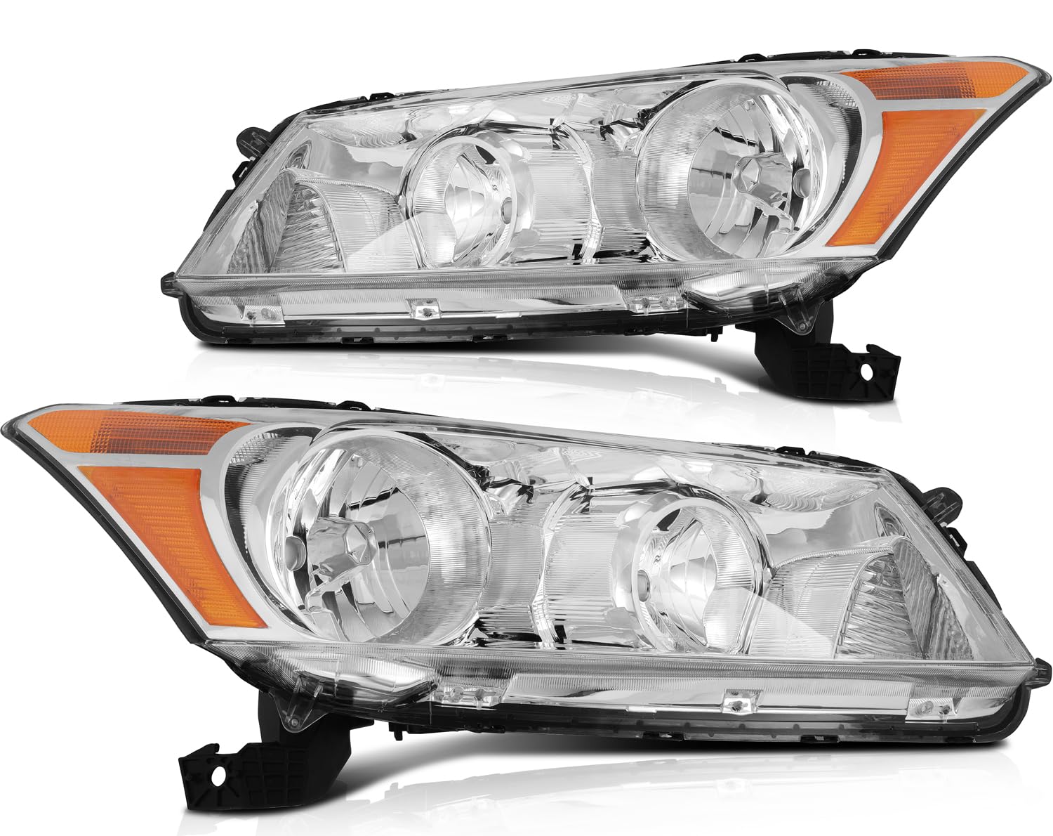 LSAILON Fit For Honda For Accord 2008-2012 Headlight Assembly Chrome Housing Amber Reflector Clear Lens Driver and Passenger Sid