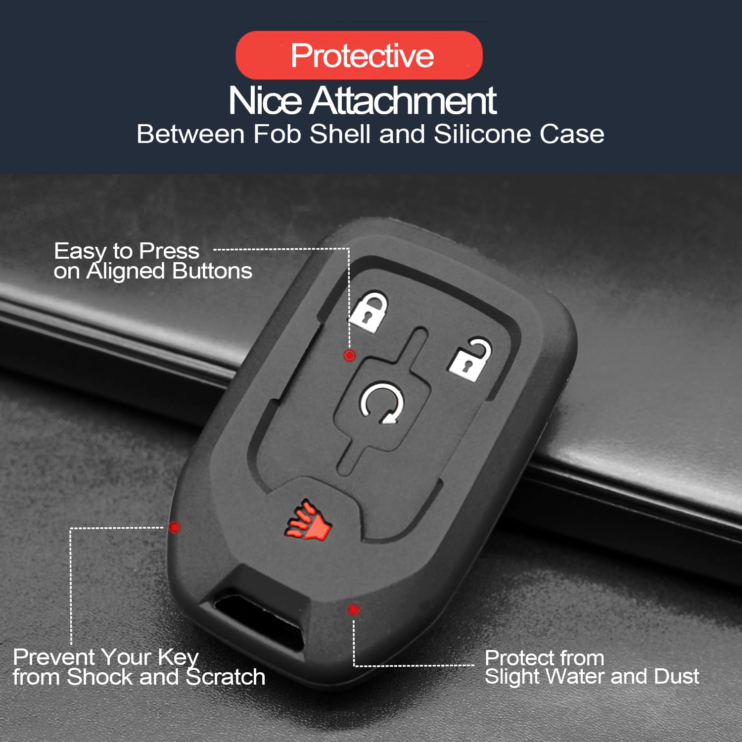 Infipar 2Pcs Compatible With Gmc Terrain Acadia Smart 4 Buttons Silicone Fob Key Case Cover Protector Keyless Remote Holder
