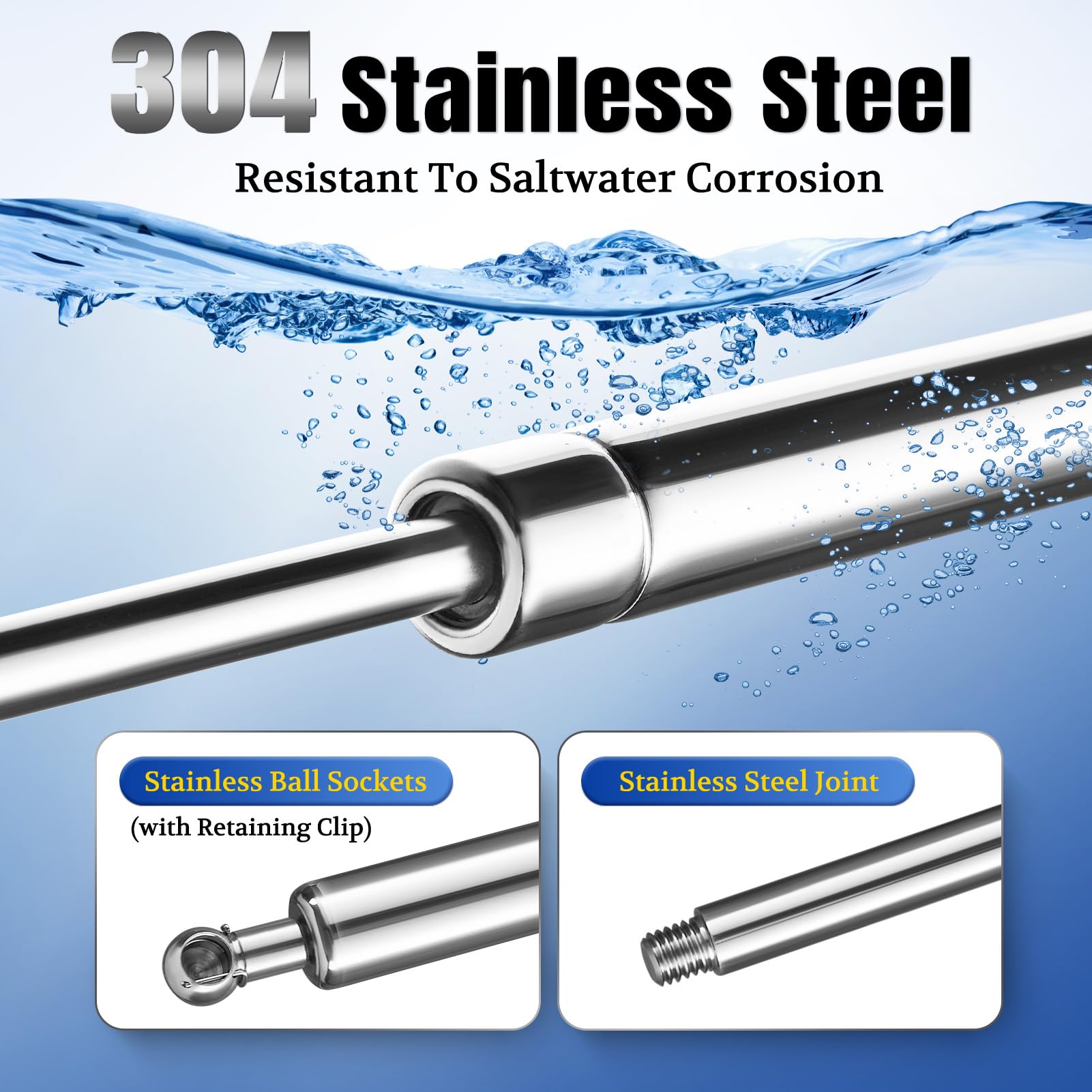 ARANA 20 Stainless Steel Gas Struts - 150lb Lift Support for Heavy Duty Boat Hatch, RV Bed, Truck Tonneau Cover, Murphy Bed - 2 Pack