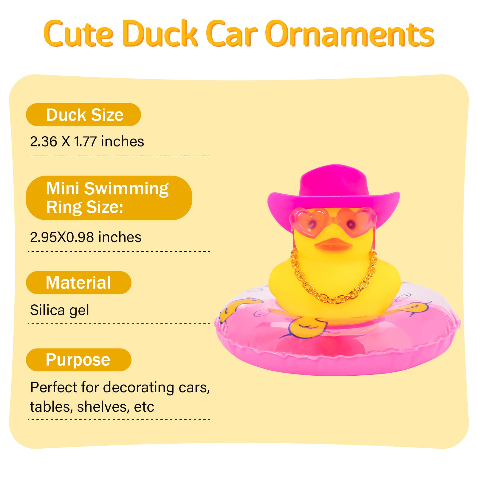 wonuu Car Rubber Duck Dashboard Ornament - Small Rubber Decoration with I_red Heart Glasses & Pink Hat