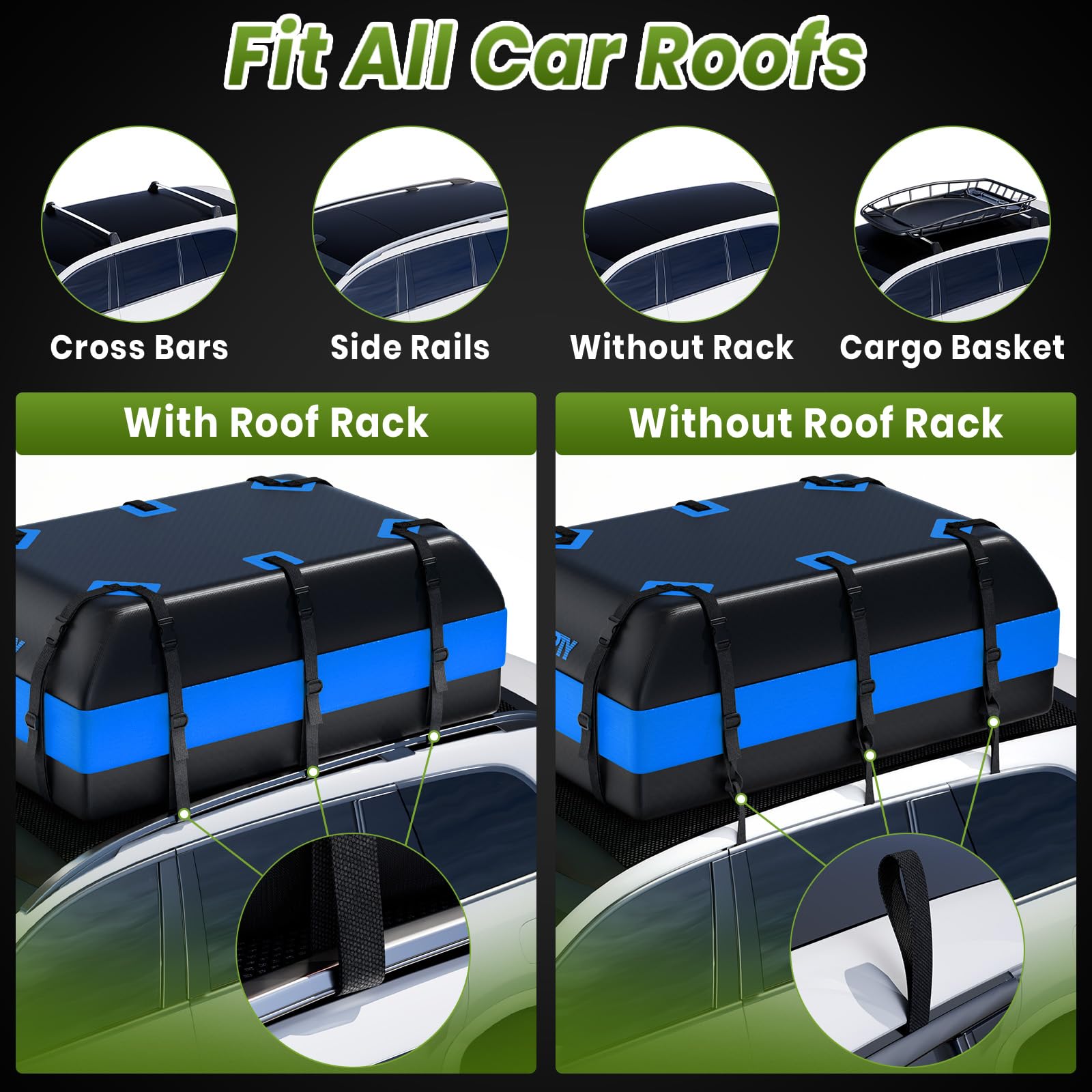 APTY 21 Cubic Feet Car Rooftop Cargo Bag Carrier, Soft Roof Top Luggage Bag for All Vechicles with/Without Racks - with Waterpro