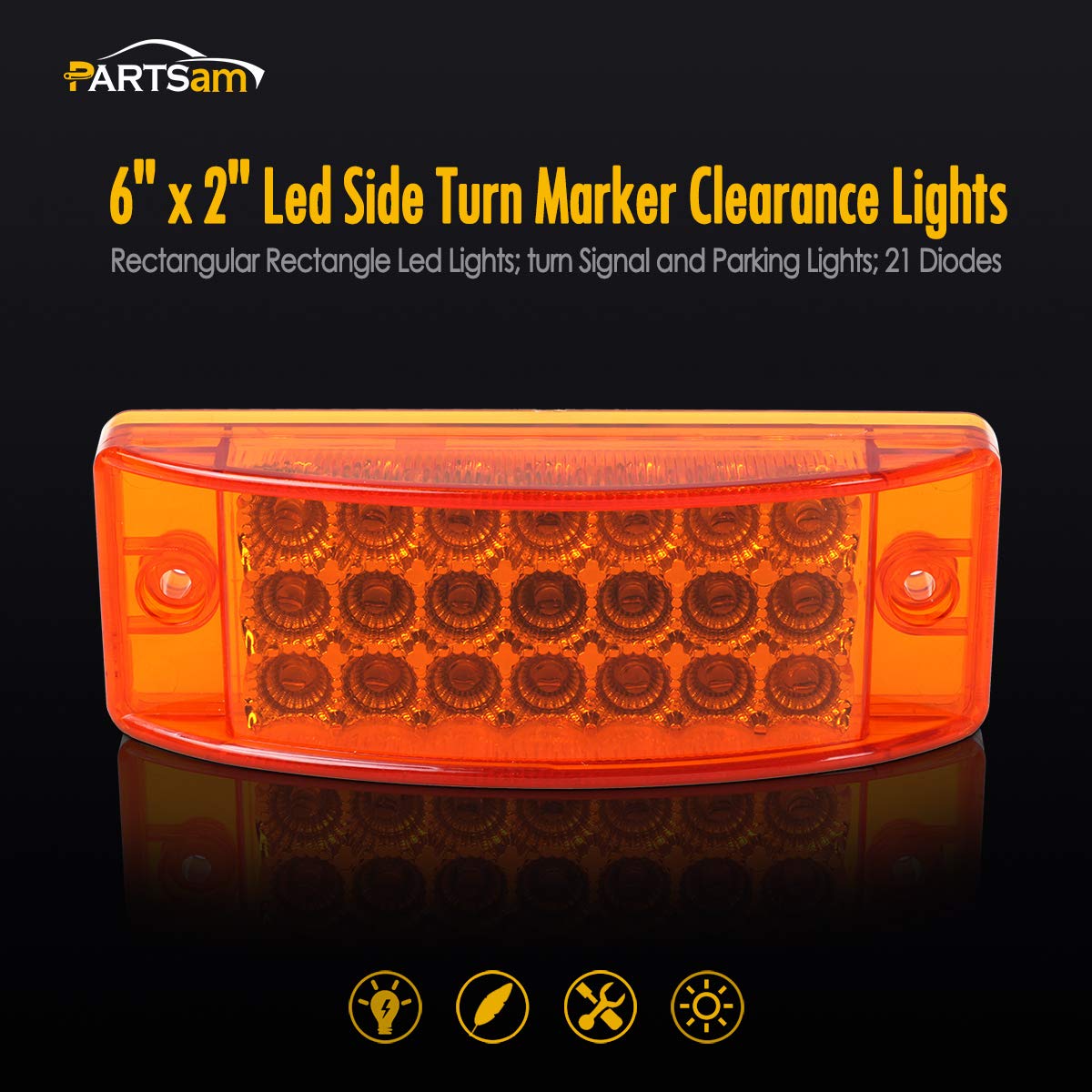 Partsam 6" Amber 21LED Rectangle Marker Lights for Trailer, Truck, RV, Golf Cart - Model 130192