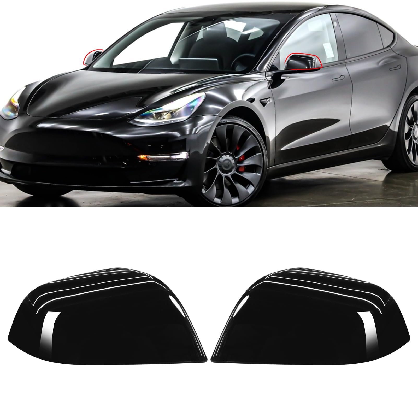 OWITAT 2PCS Compatible with Tesla Model 3 2017 2018 2019 2020 2021 2022 2023 2024 Mirror Cover Replacement, Exterior Left Driver
