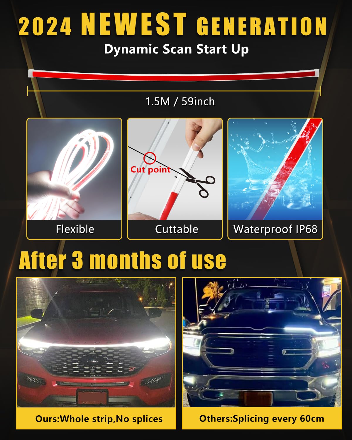 Dynamic Scan Start Up Hood Light Strip Sequential Flowing Turn Signal Lights Flexible Drl Daytime Running Light Car Led Light St