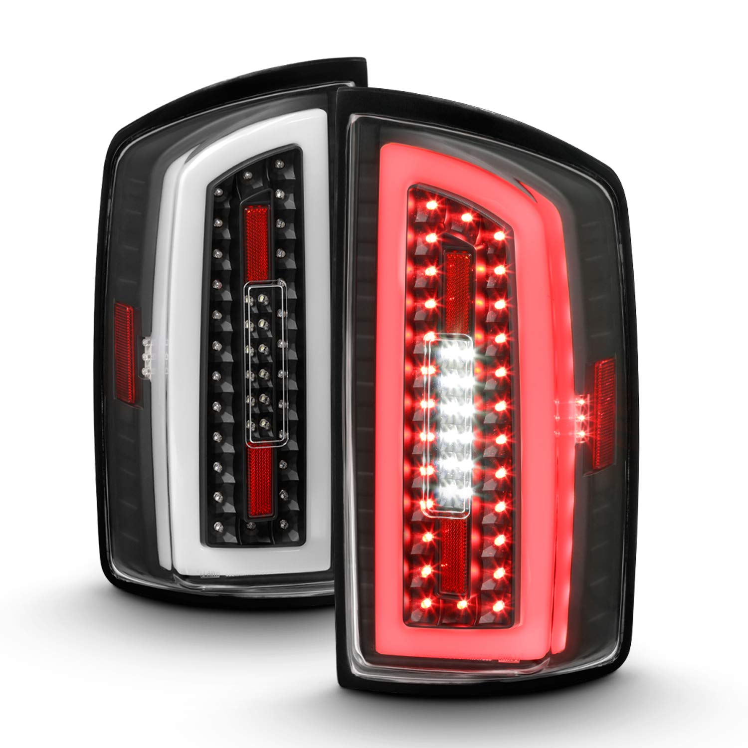 AKKON Full LED Tube Bar Black Tail Lights for 2007-2009 Dodge Ram 1500/2500/3500 - Left+Right Pair