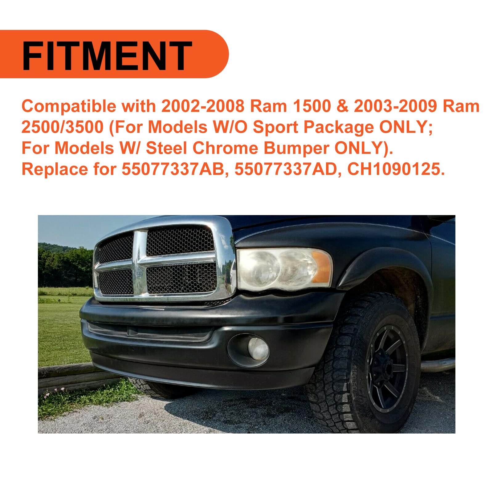 ECOTRIC Front Lower Bumper Valance Air Deflector, Black Plastic, Compatible with 2002-2008 Dodge Ram 1500 & 2003-2009 Ram 2500/