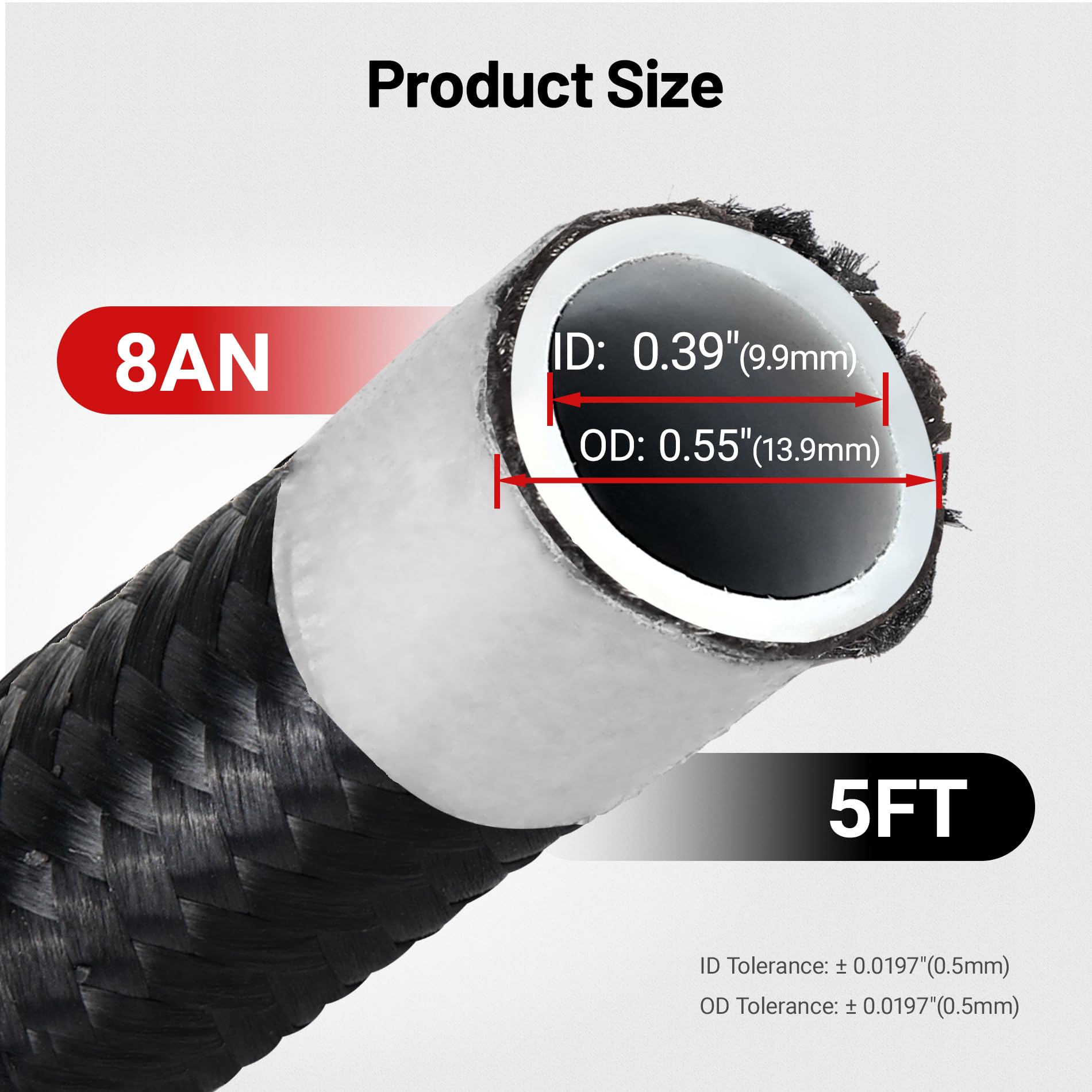 Evil Energy 8An Ptfe Fuel Hose Line, An8 Fuel Line E85 Nylon Braided 5Ft Black