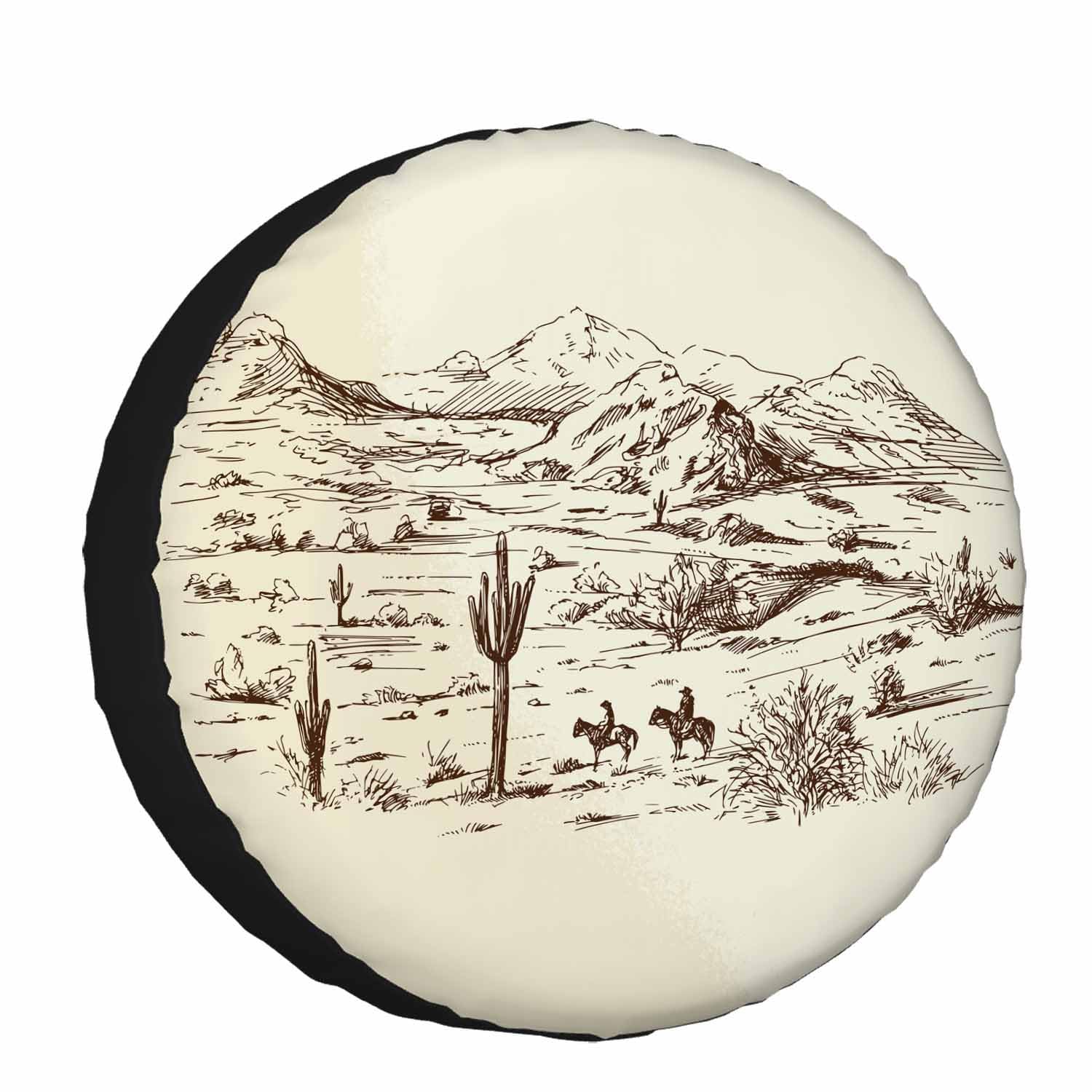 Cowboys Spare Tire Cover Wild West Desert Horse Riding Animal Cactus Lanscape Prairie Hill Wheel Covers for RV Tires Camper Tire