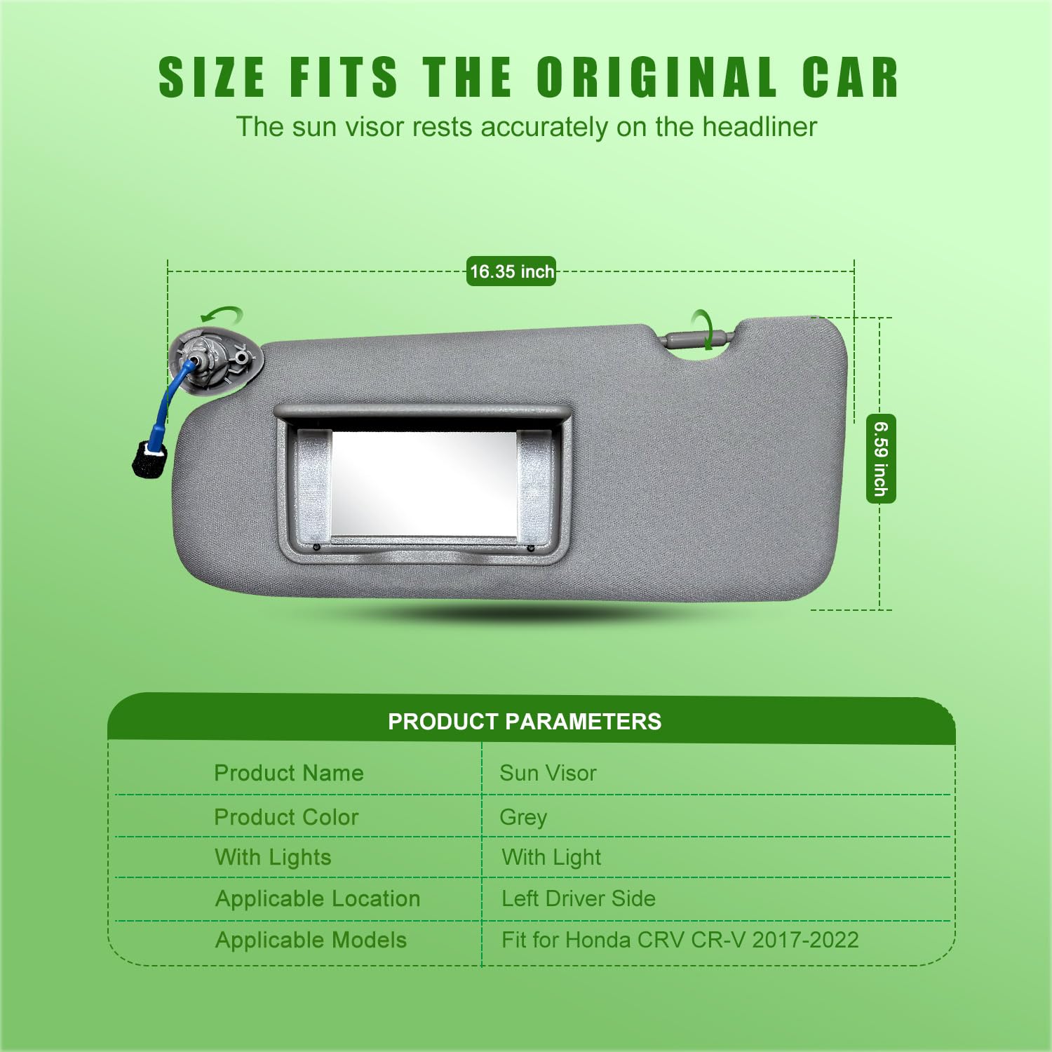 UMISHI Sun Visor Set for Honda CRV 2017-2022, Grey, Plastic, with Vanity Light & Makeup Mirror, Model XIRIEH045