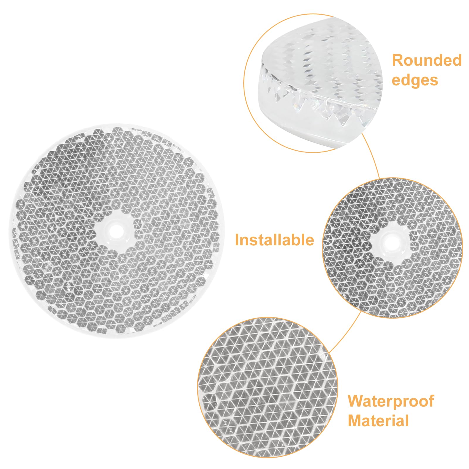 Unlorspy 10 Pcs White Front Reflector 80mm Dia Round Reflector with Center Mounting Hole for Cars, Trailer, Trucks, Dirt Bike an